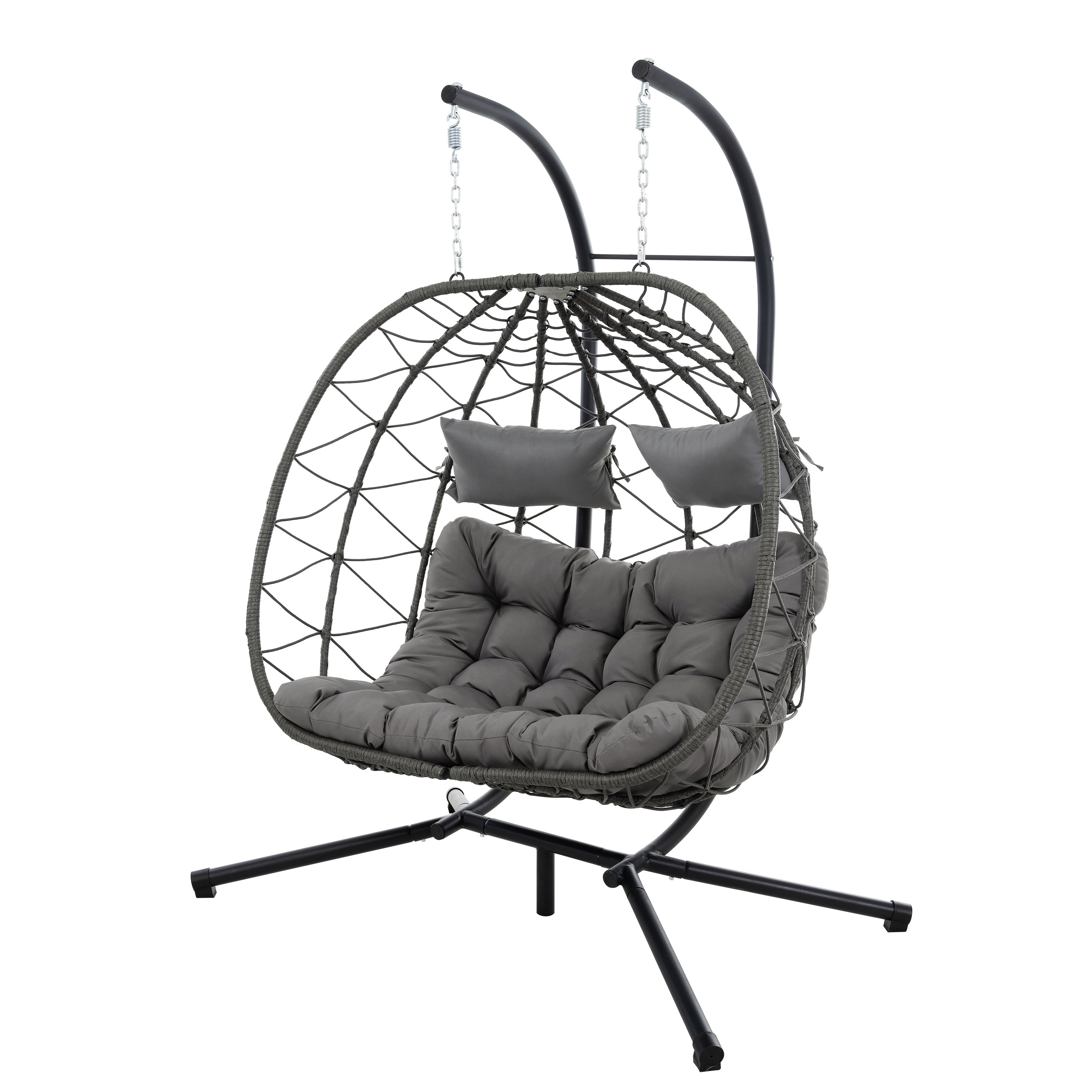 2 Persons Egg Chair with Stand Indoor Outdoor Swing Chair Patio Wicker Hanging Egg Chair Hanging Basket Chair with Stand for Bedroom Living Room Balcony image 1