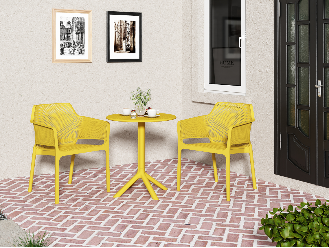 3 piece plastic arm chair Bistro GRS Premium Ocean Plastic, mustard yellow image 1