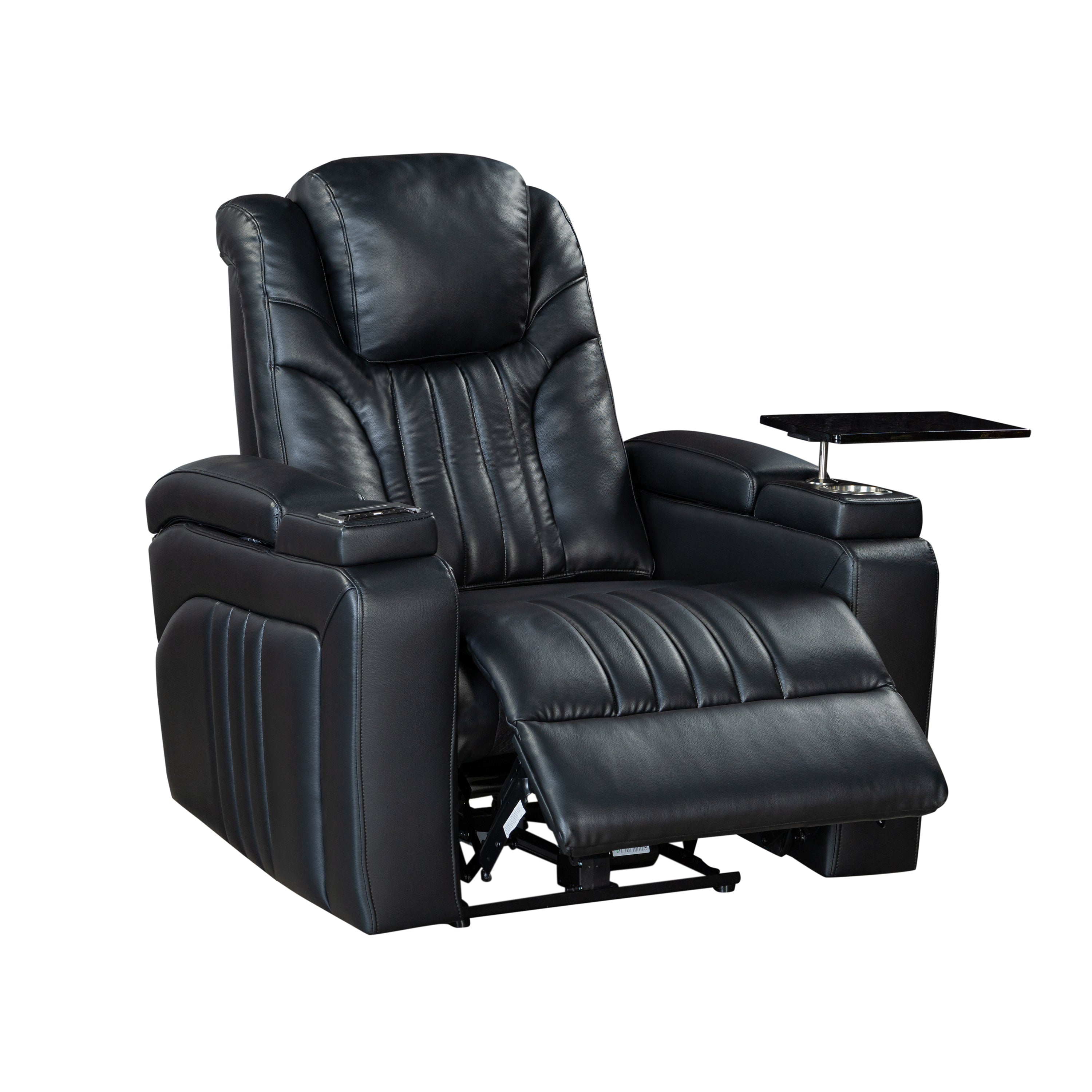PU Leather Power Recliner Home Theater Recliner with Power Adjustable Headrest, Wireless Charging Device, USB Port, Storage Arms, Cup Holder and Swivel Tray Table for Living Room, Black image 1