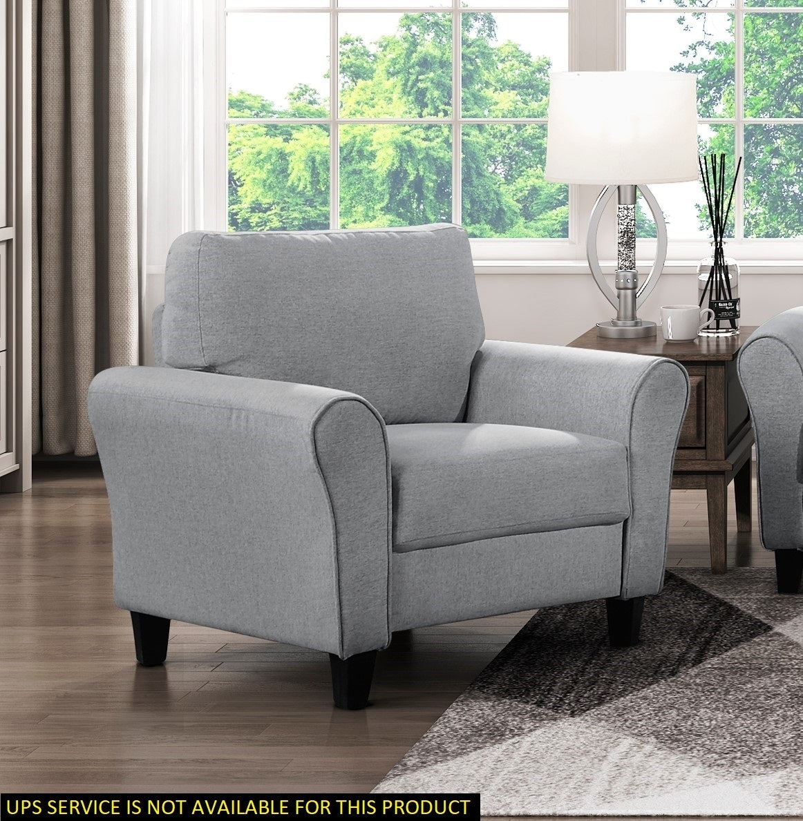 Modern 1pc Chair Dark Gray Textured Fabric Upholstered Rounded Arms Attached Cushion Transitional Living Room Furniture image 1