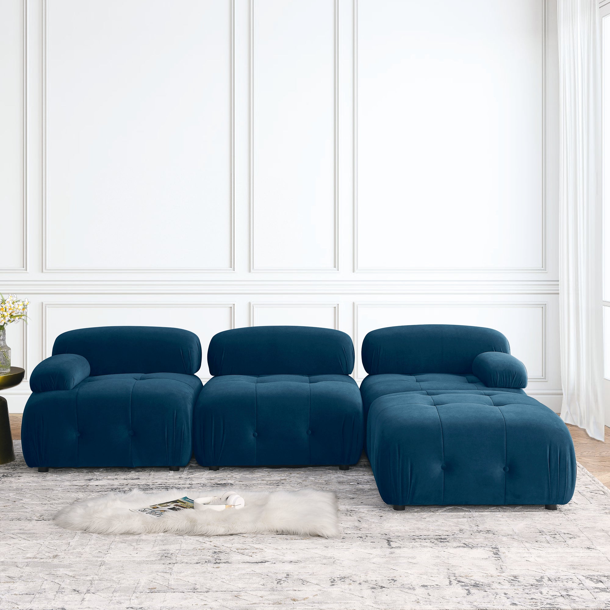 Modular Sectional Sofa, Button Tufted Designed and DIY Combination,L Shaped Couch with Reversible Ottoman, Navy Velvet image 1