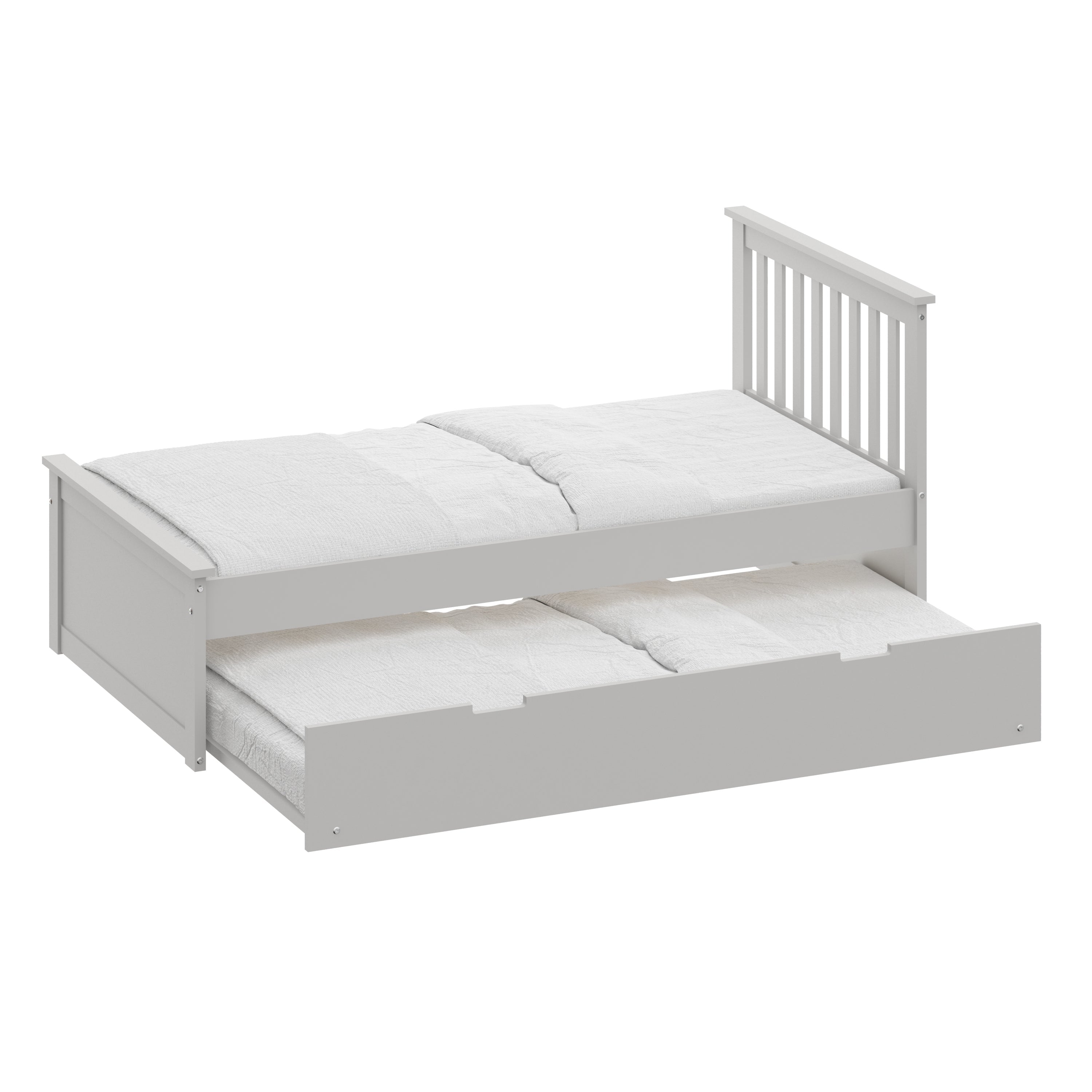 Gray Twin Bed with Trundle, Solid Wood Malibu Bed Frame with Twin Size Pull-Out Trundle for Kids and Toddlers image 1