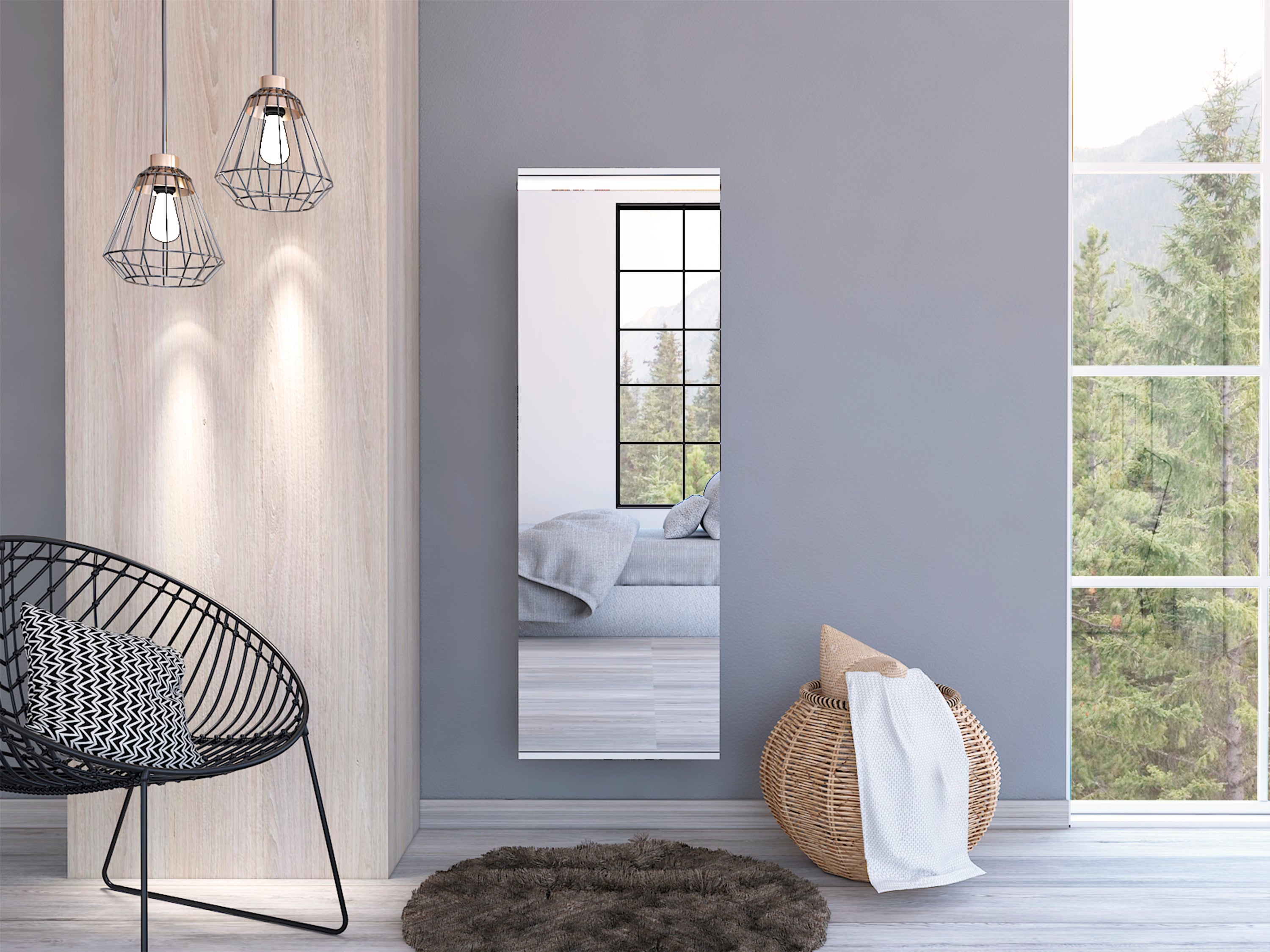 Montauk 5-Shelf Wall Mounted Shoe Cabinet with Mirror Door Light Grey image 1