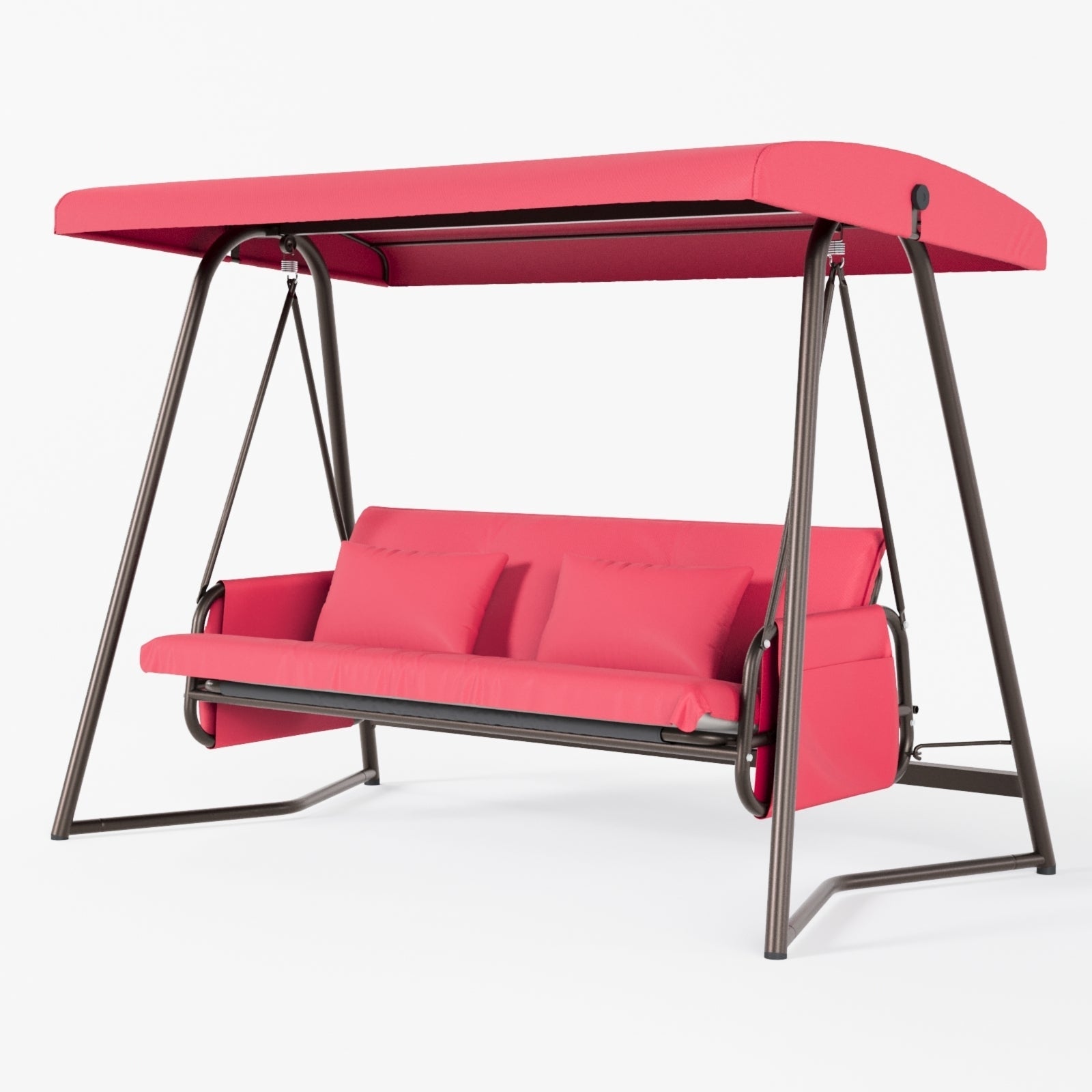 Outdoor Patio 3 seaters Metal Swing Chair Swing bed with Cushion and Adjustable Canopy Red Color image 1