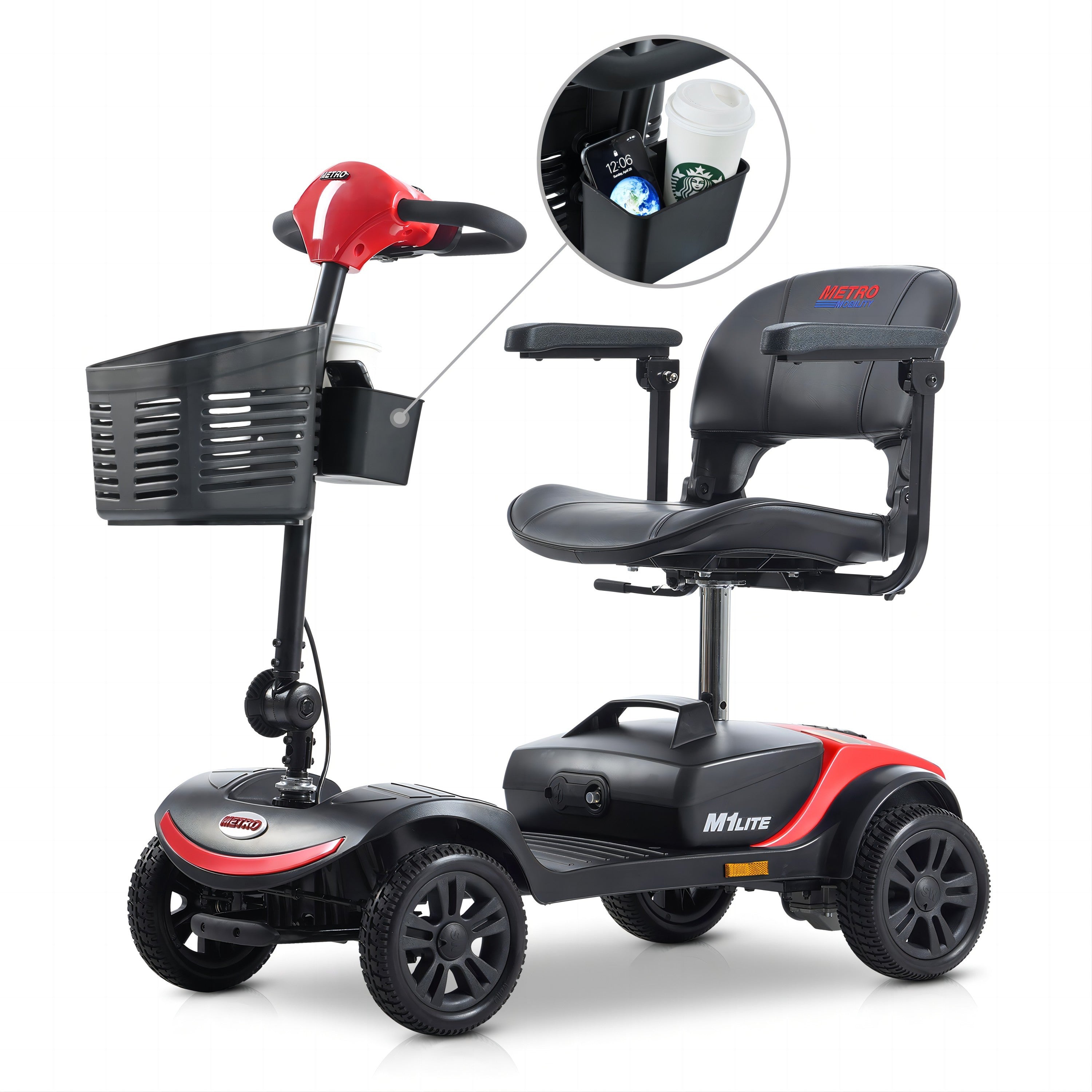 [NO LED LIGHT, WITH STORAGE BOX ] Compact Mobility Scooter--Frosted Red image 1