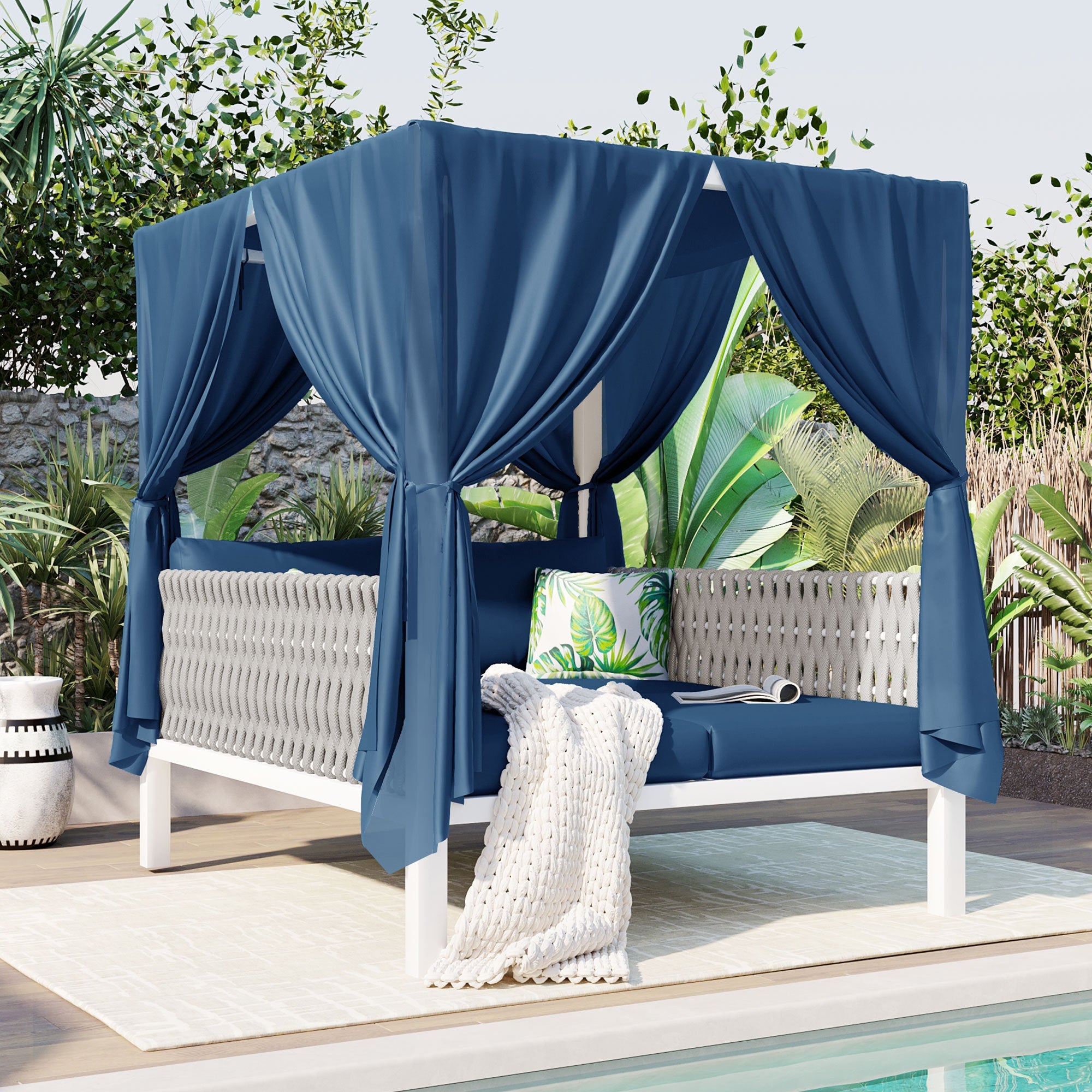 Outdoor Patio Sunbed with Curtains, High Comfort, Suitable for Multiple Scenarios image 1