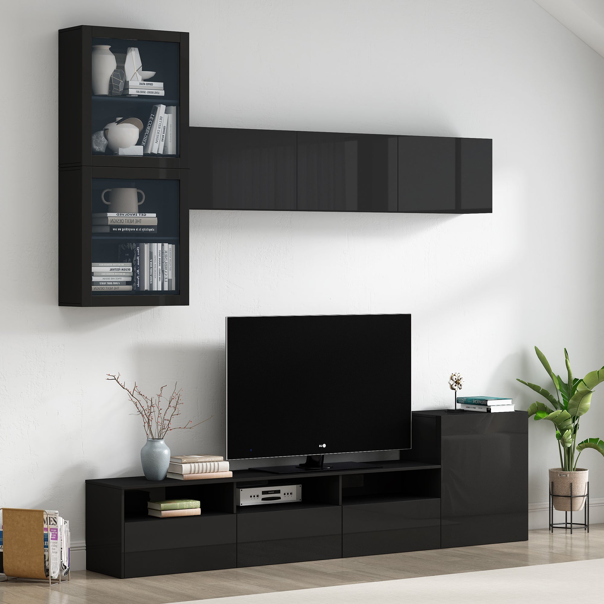 High Gloss TV Stand with Ample Storage Space, Media Console for TVs Up to 75