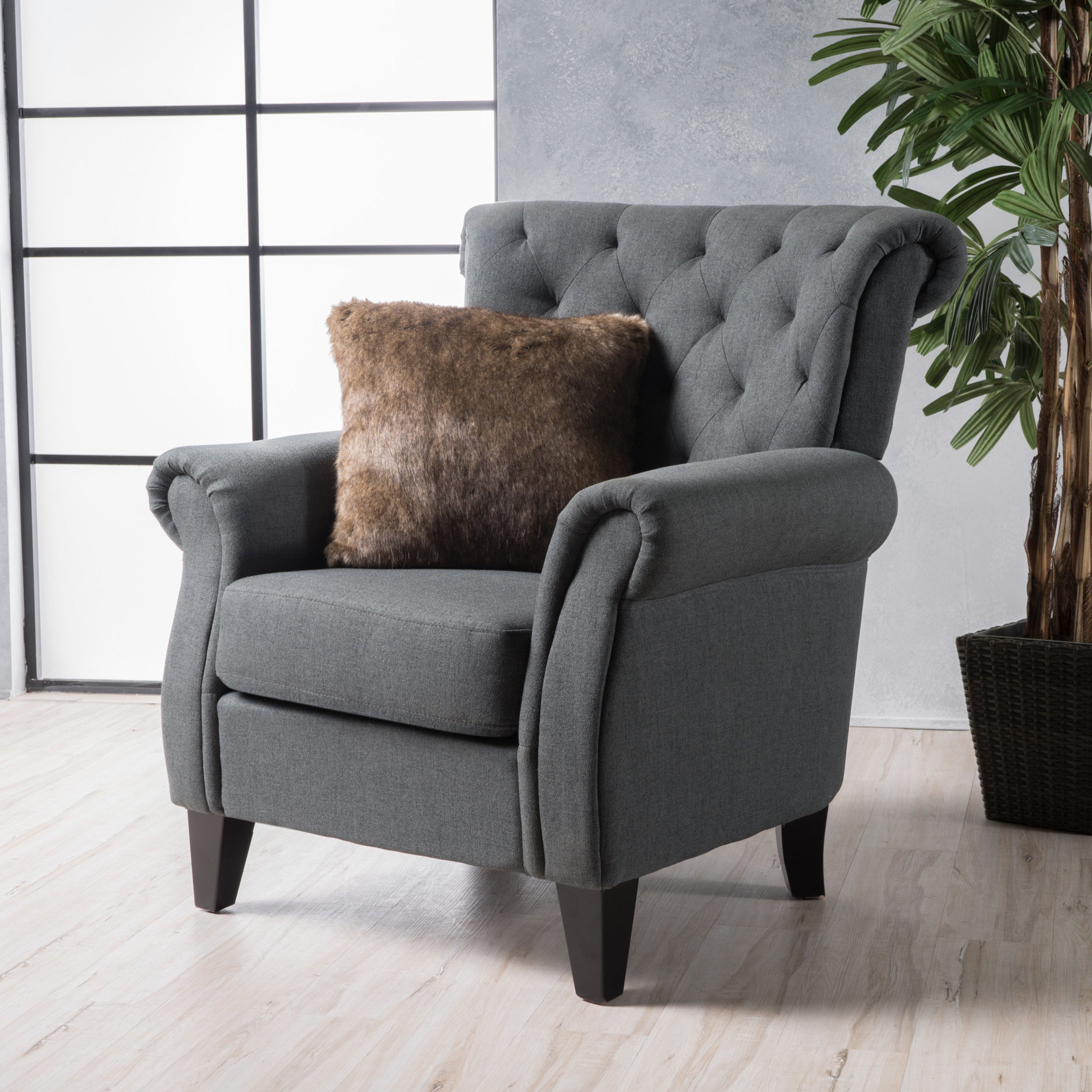 Comfy Accent Chair with Tufted Backrest, Bedroom Single Seat Arm Chair with Wooden Legs, Modern Side Chairs for Living Room image 1