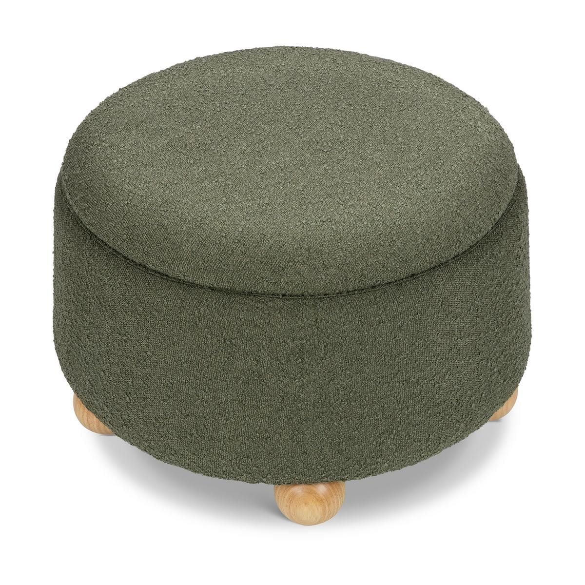 Namesake Tuffet Storage Ottoman - Performance Olive Boucle with Honey Ball Feet image 1