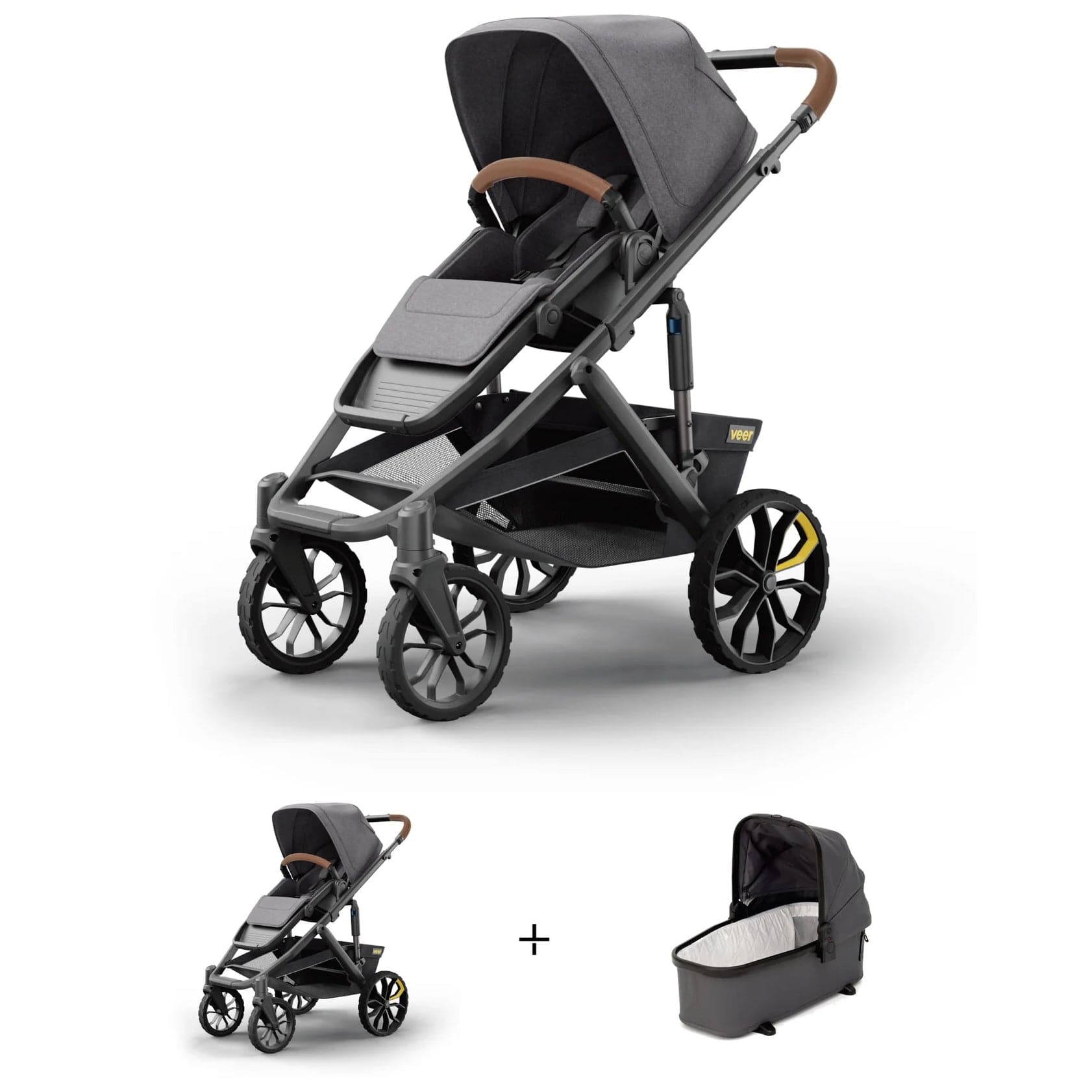 Veer Switch&Roll Luxe Single-to-Double Stroller + Infant Essentials Bundle - Gray Granite image 1