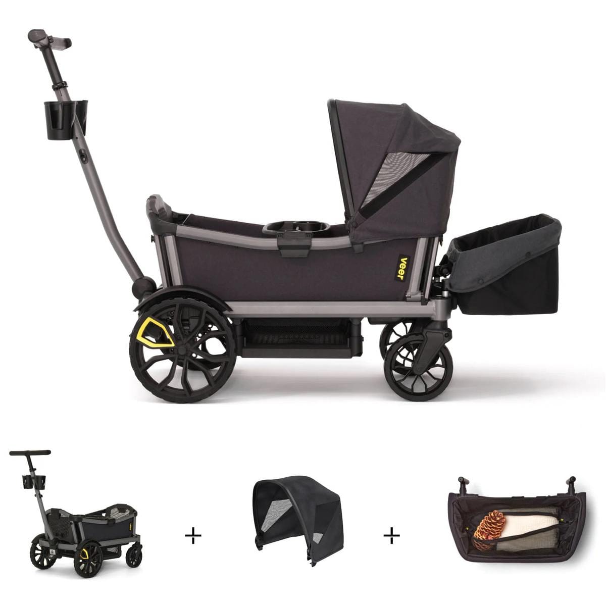Veer Cruiser City XL Stroller Wagon + Canopy + Basket Bundle - Gray image 1