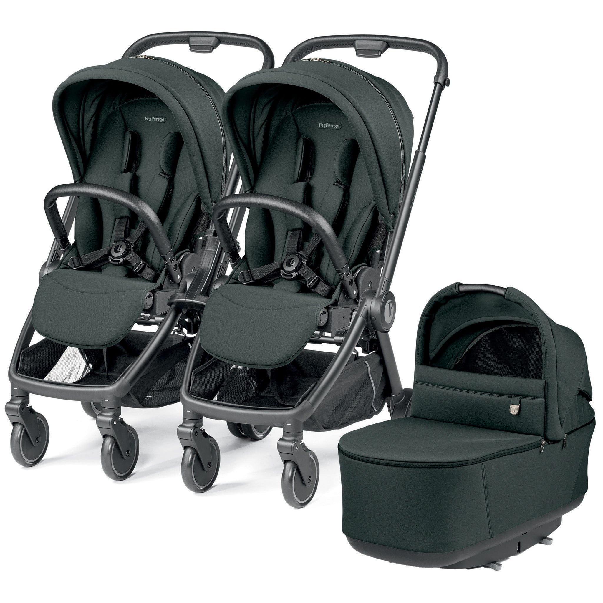 Peg Perego City Loop Double Stroller + Pop Up Bassinet With Stand Bundle - Black / Metal / Metal image 1
