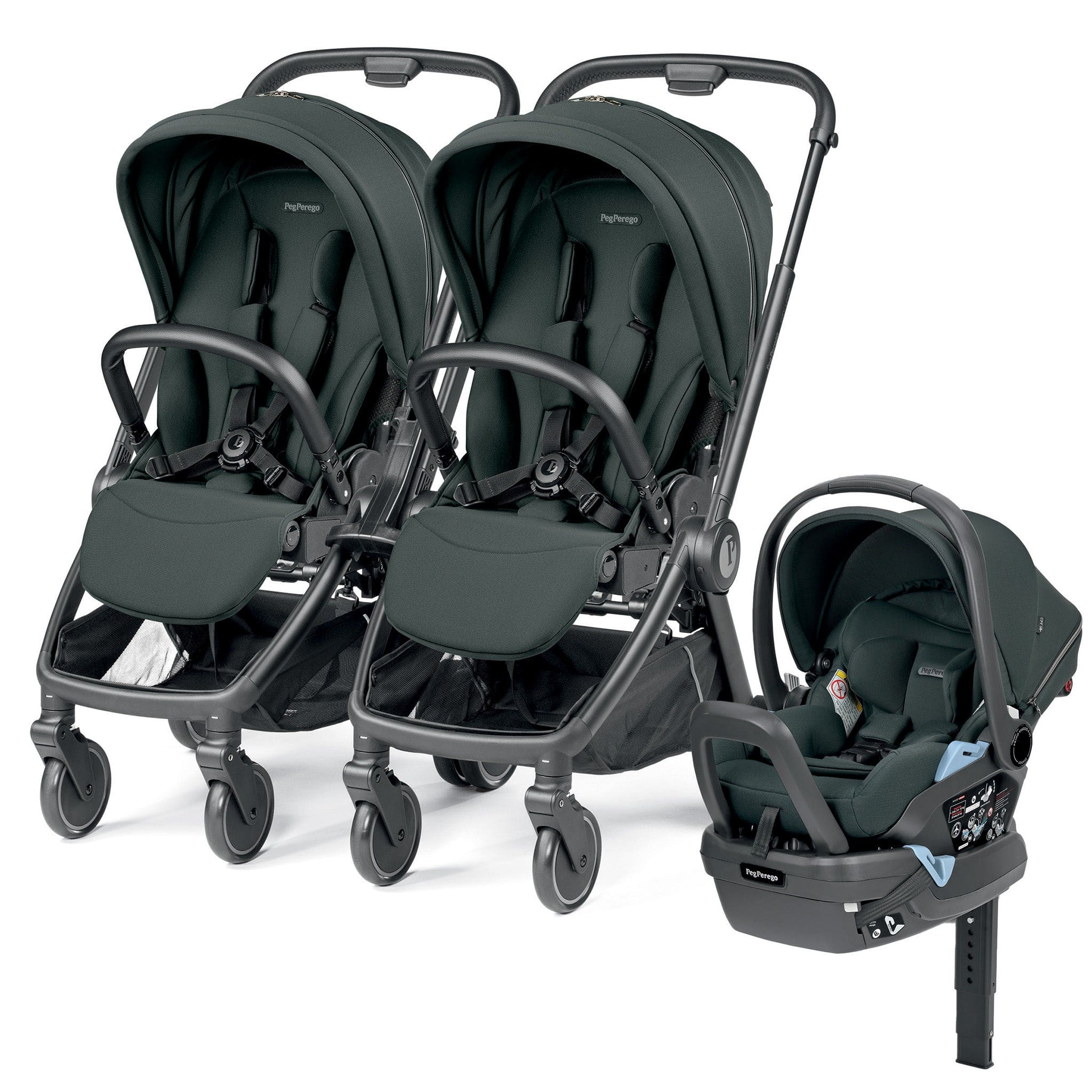 Peg Perego City Loop Double Stroller + Primo Viaggio Lounge Travel System Bundle - Black / Metal / Metal image 1