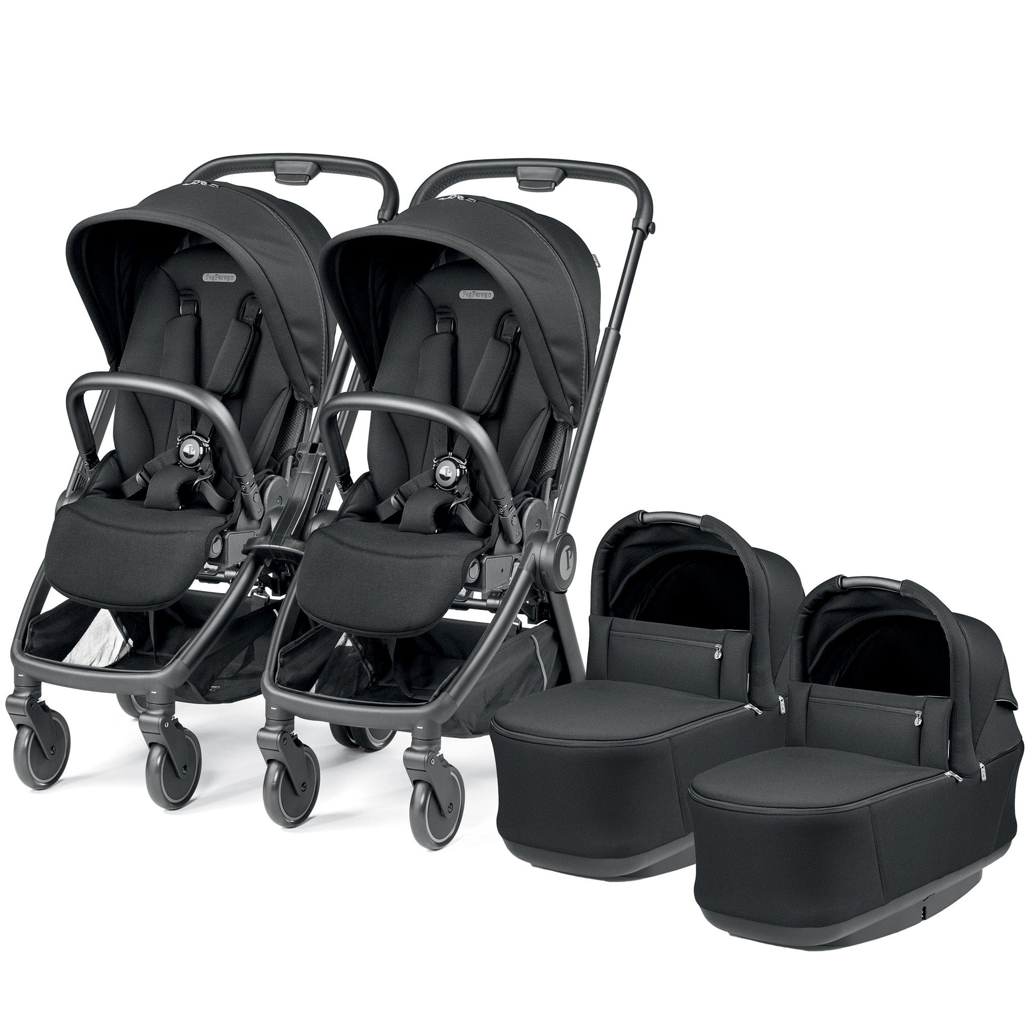 Peg Perego City Loop Twin Stroller + Pop Up Bassinet With Stand Bundle - Black / True Black / True Black image 1