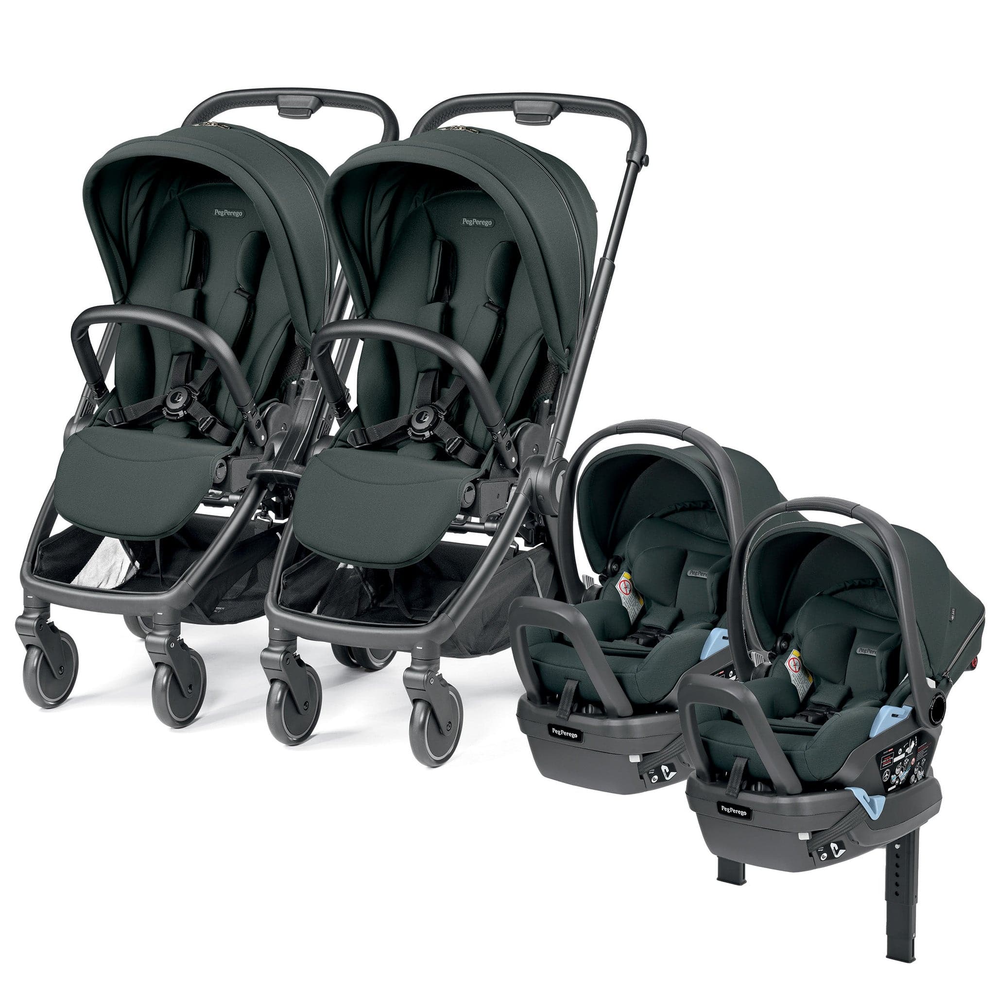Peg Perego City Loop Twin Stroller + Primo Viaggio Lounge Travel System Bundle - Black / Metal / Metal image 1