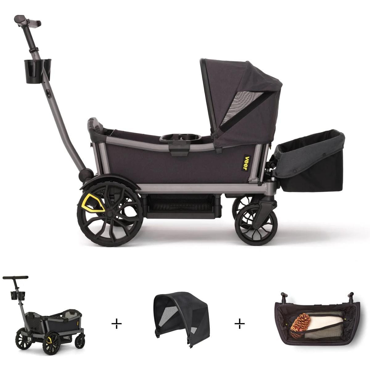 Veer Cruiser City Stroller Wagon + Canopy + Basket Bundle - Gray image 1