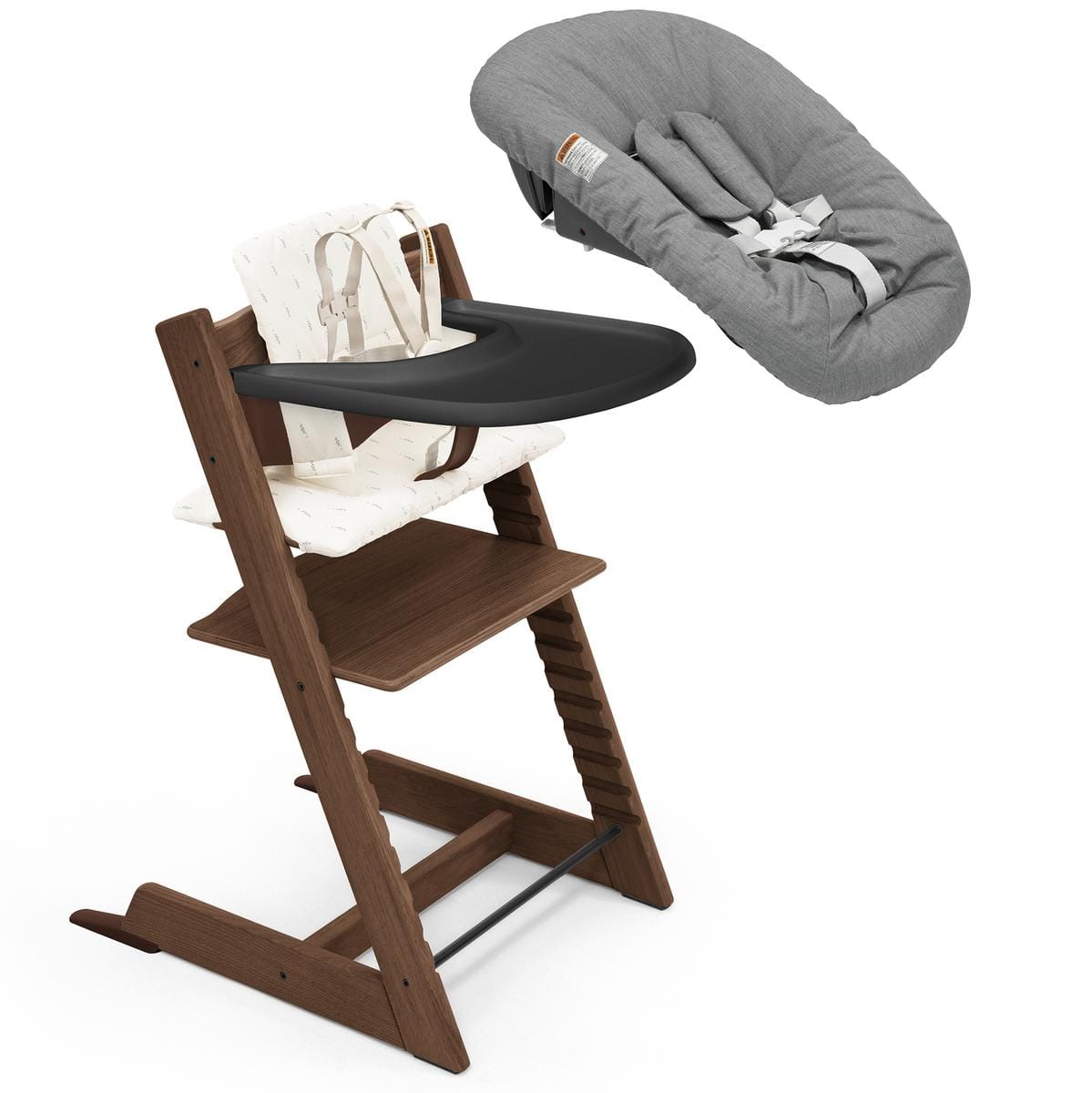Stokke Tripp Trapp High Chair2 with Cushion, Newborn Set and Stokke Tray - Oak Warm Brown / Wheat Cream / Anthracite image 1