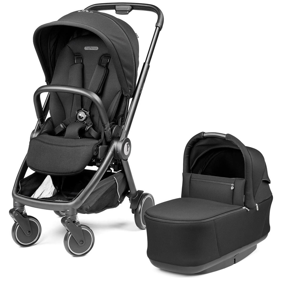 Peg Perego City Loop Stroller + Pop Up Bassinet With Stand Bundle - Black / True Black / True Black image 1