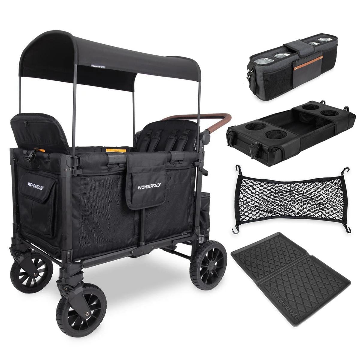 WonderFold W4 Luxe Pro (4 Seater) Stroller Wagon + Essentials Bundle - Jet Black image 1
