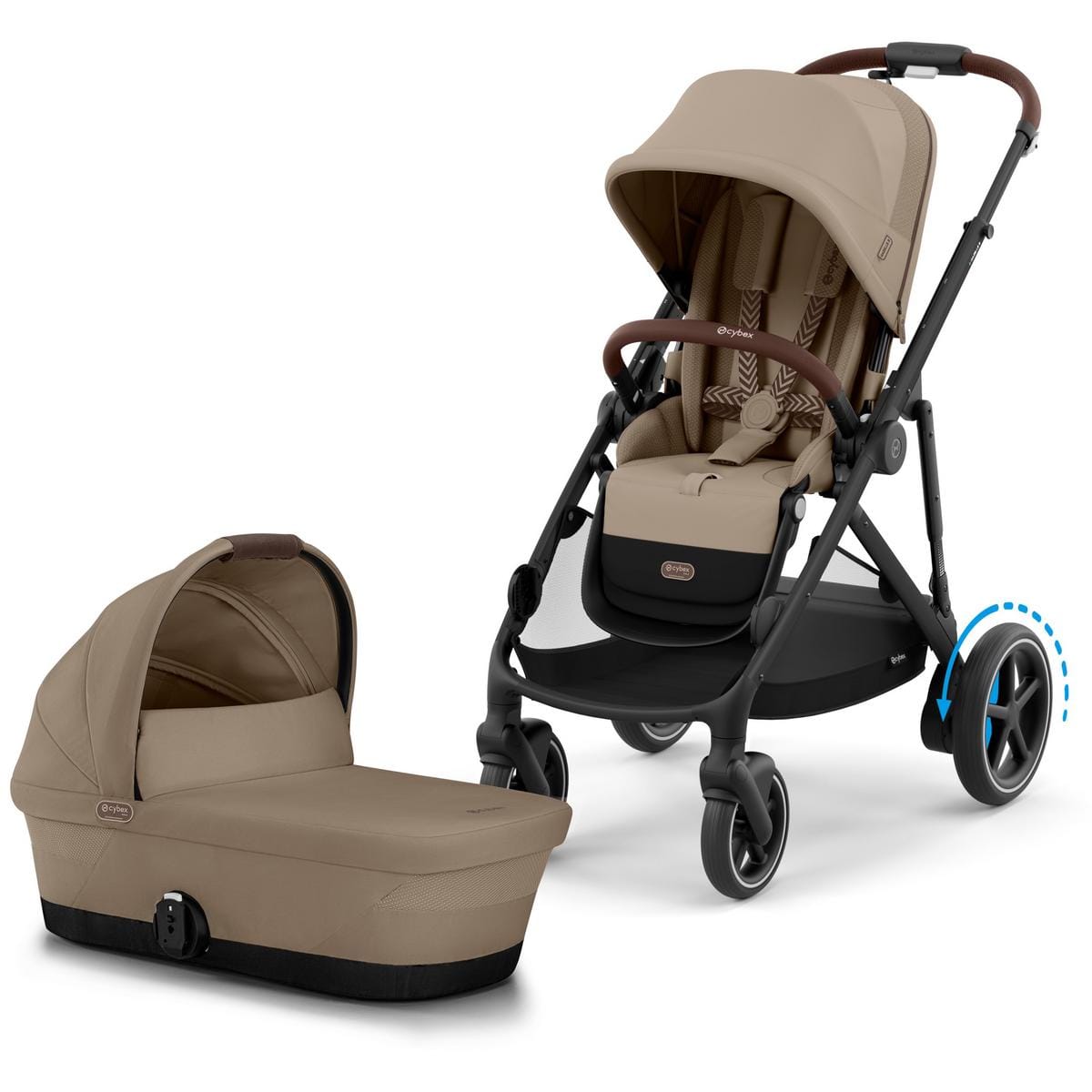 Cybex eGazelle S Electronic Assist Stroller + Gazelle S 2 Cot Bundle - Black Frame / Almond Beige image 1