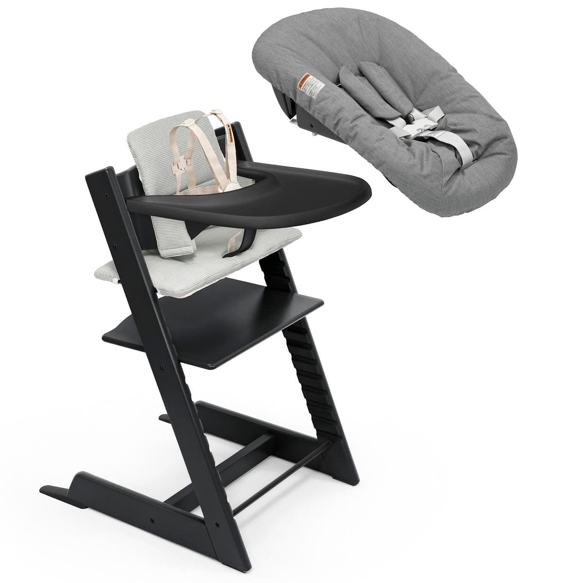 Stokke Tripp Trapp High Chair2 with Cushion, Newborn Set and Stokke Tray - Black / Nordic Grey / Anthracite image 1