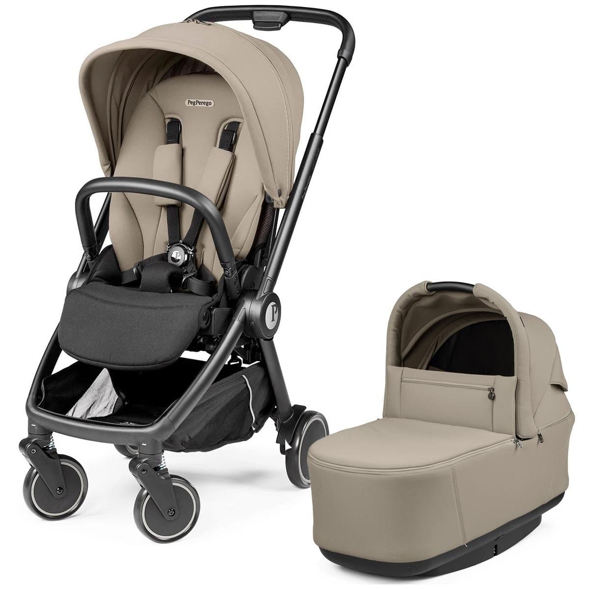 Peg Perego City Loop Stroller + Pop Up Bassinet With Stand Bundle - Black / Vanilla Blend / Vanilla Blend image 1