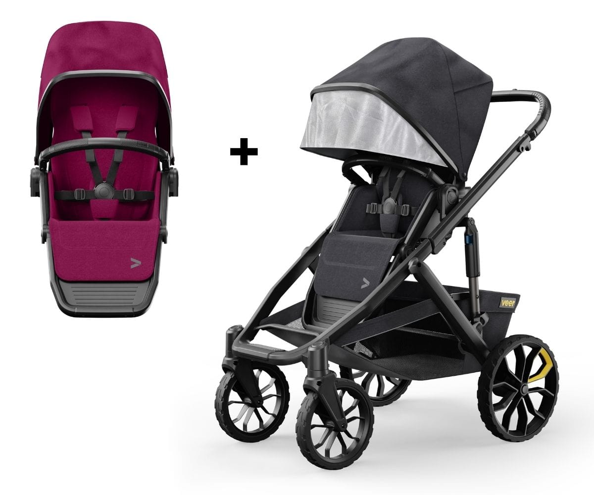 Veer Switch&Roll Single-to-Double Stroller + Color Kit Bundle - Pink Agate image 1