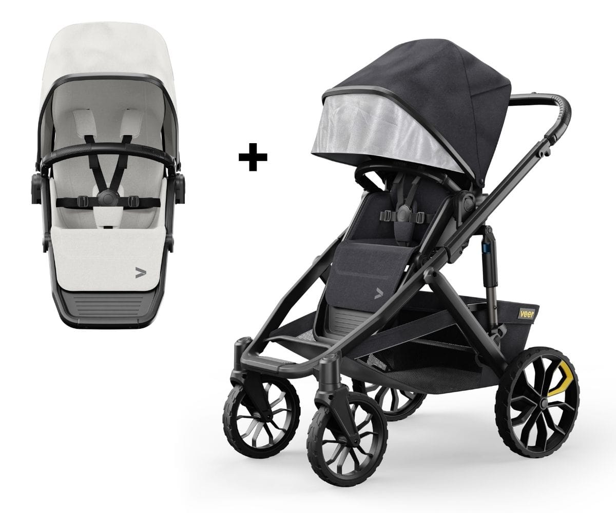 Veer Switch&Roll Single-to-Double Stroller + Color Kit Bundle - Savanna White image 1