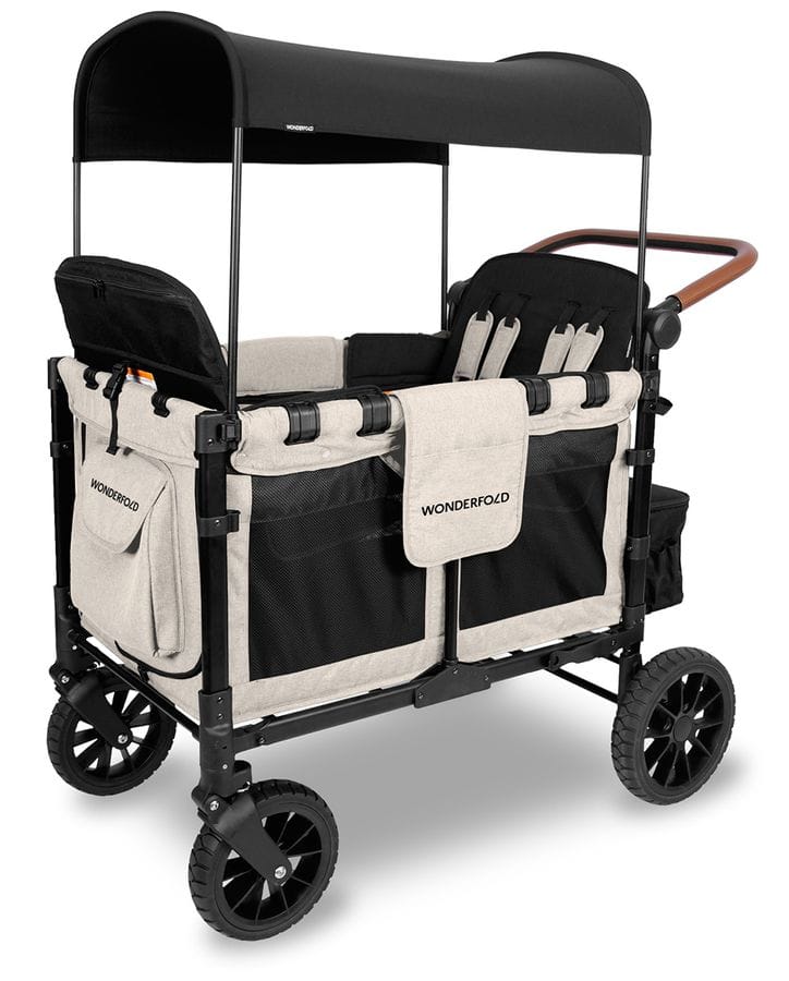 WonderFold OPEN BOX W4 Luxe Multifunctional Quad (4 Seater) Stroller Wagon - Sandy Beige / Black Canopy (Albee Exclusive) image 1