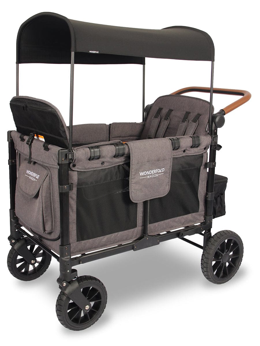 WonderFold OPEN BOX W4 Luxe (W4S 2.0) Multifunctional Quad (4 Seater) Stroller Wagon - Charcoal Gray/Black Frame image 1