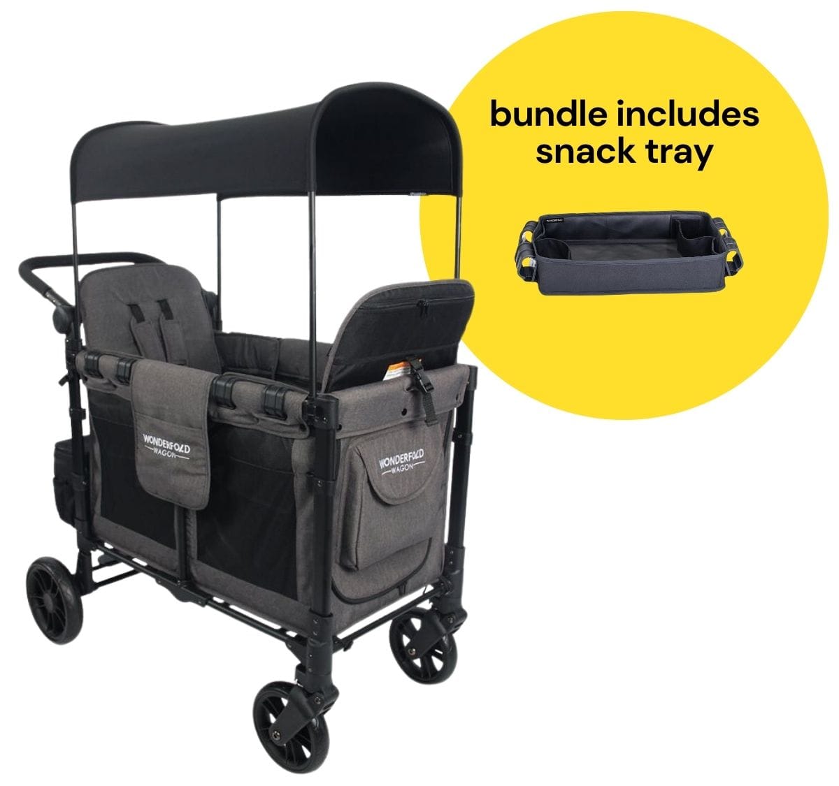 WonderFold W2 Elite Multifunctional Double (2 Seater) Stroller Wagon + Snack Tray Bundle - Charcoal Gray image 1