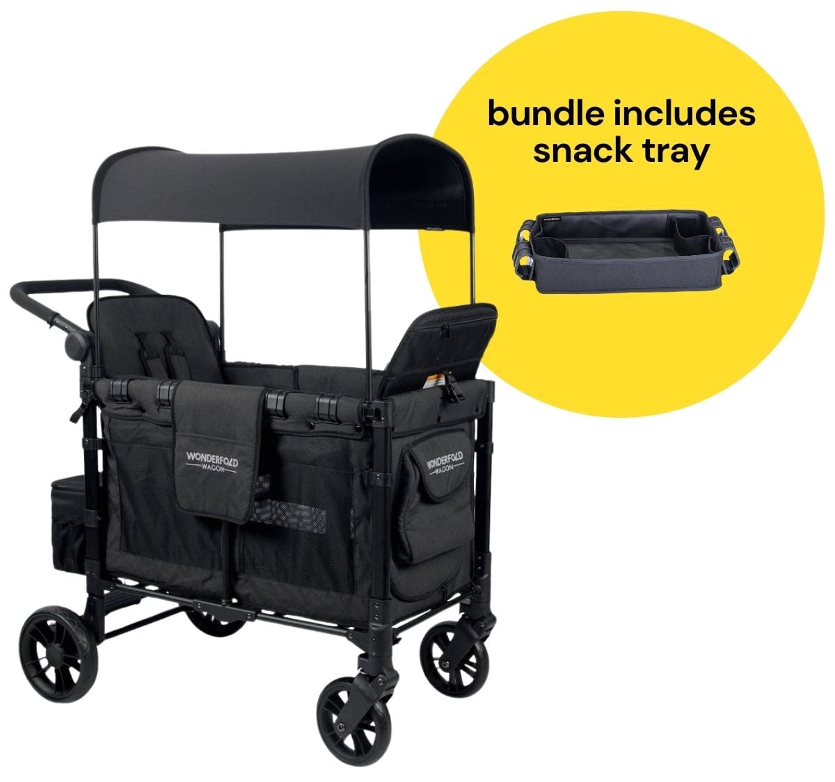 WonderFold W2 Elite Multifunctional Double (2 Seater) Stroller Wagon + Snack Tray Bundle - Volcanic Black image 1