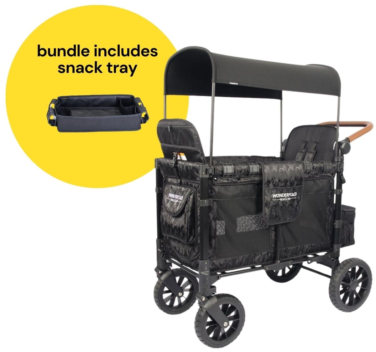 Wonderfold W2 Luxe Multifunctional Double (2 seater) Stroller Wagon + Snack Tray Bundle - Black Camo image 1