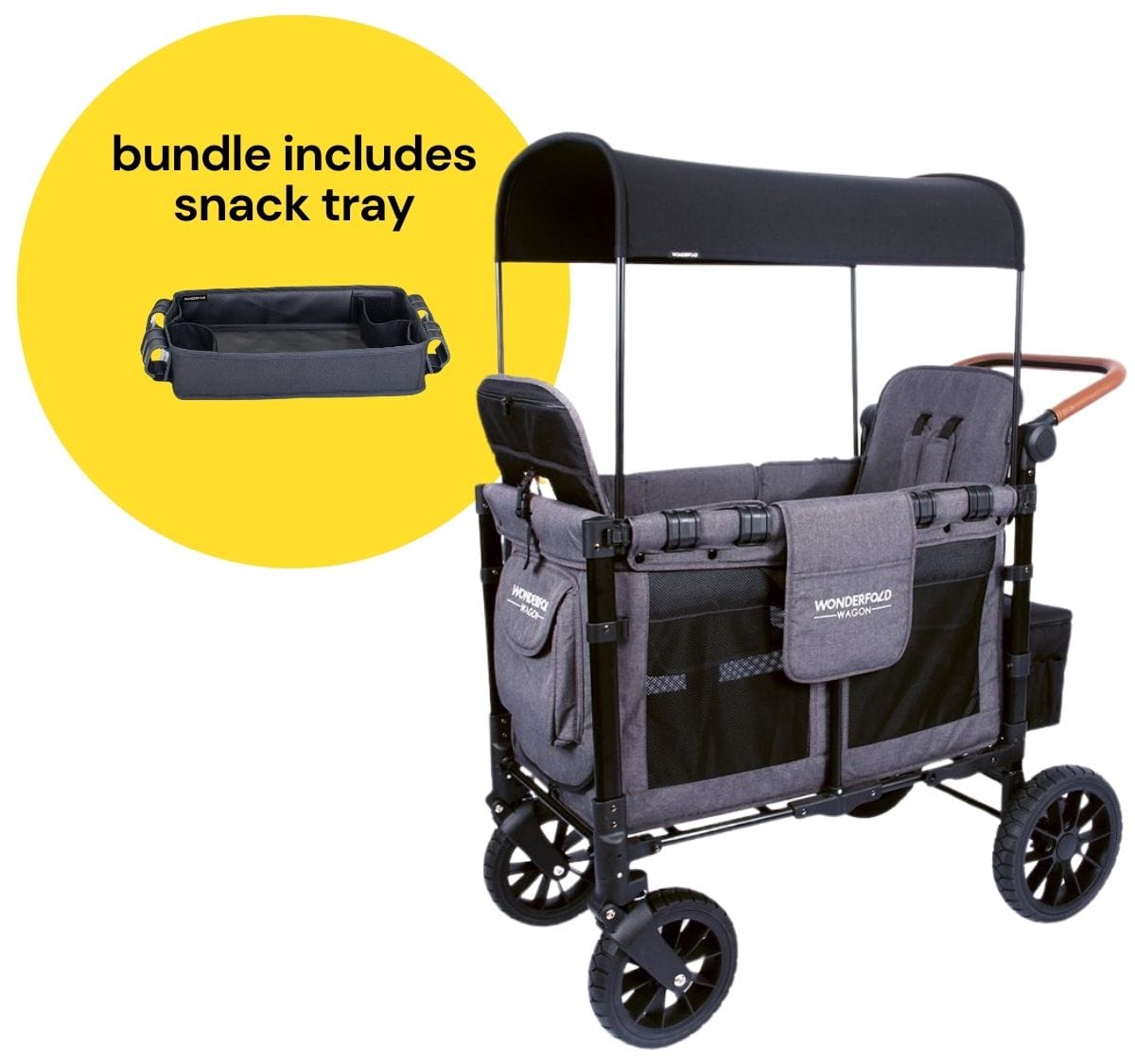 Wonderfold W2 Luxe Multifunctional Double (2 seater) Stroller Wagon + Snack Tray Bundle - Charcoal Gray image 1