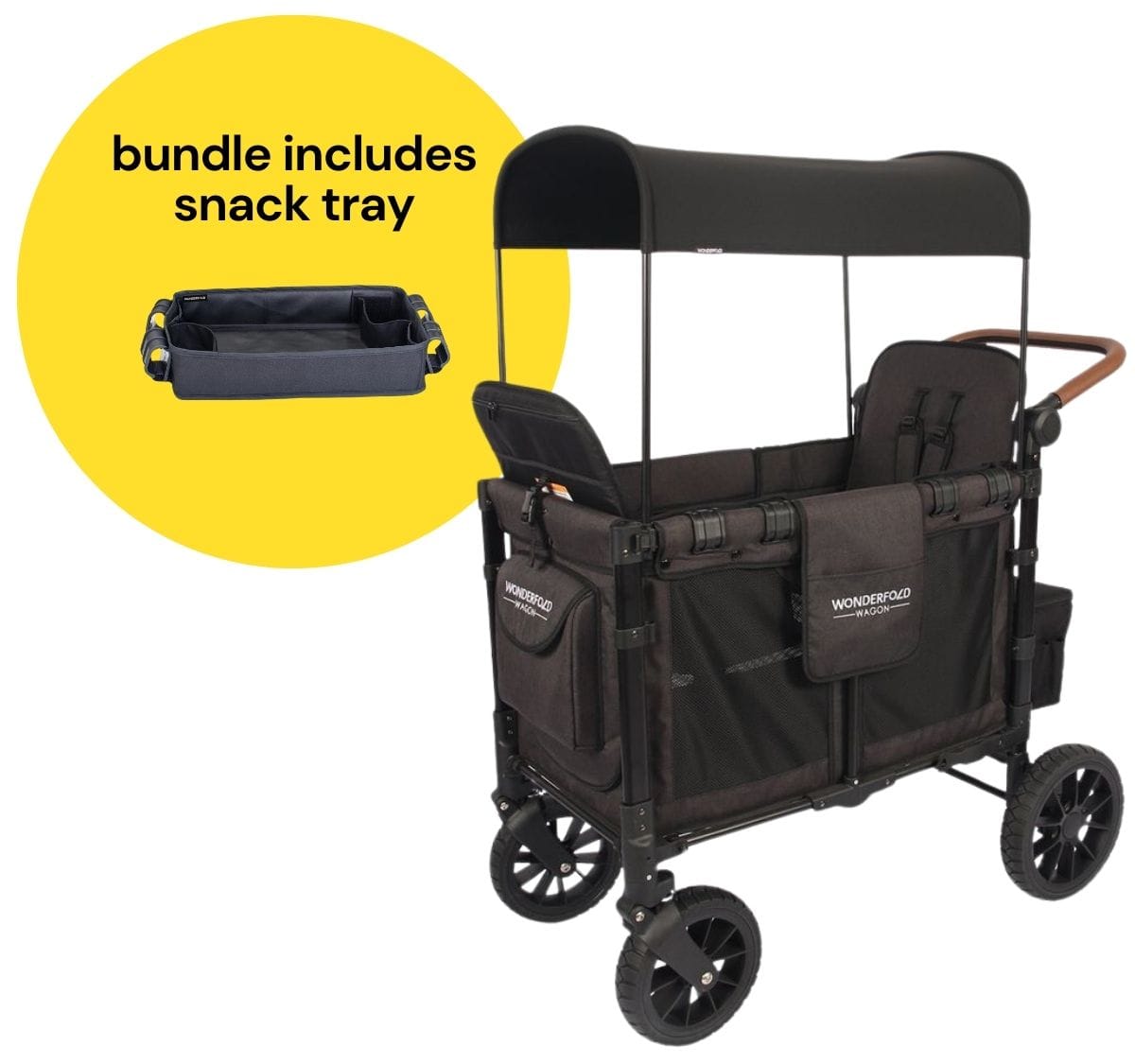 Wonderfold W2 Luxe Multifunctional Double (2 seater) Stroller Wagon + Snack Tray Bundle - Volcanic Black image 1