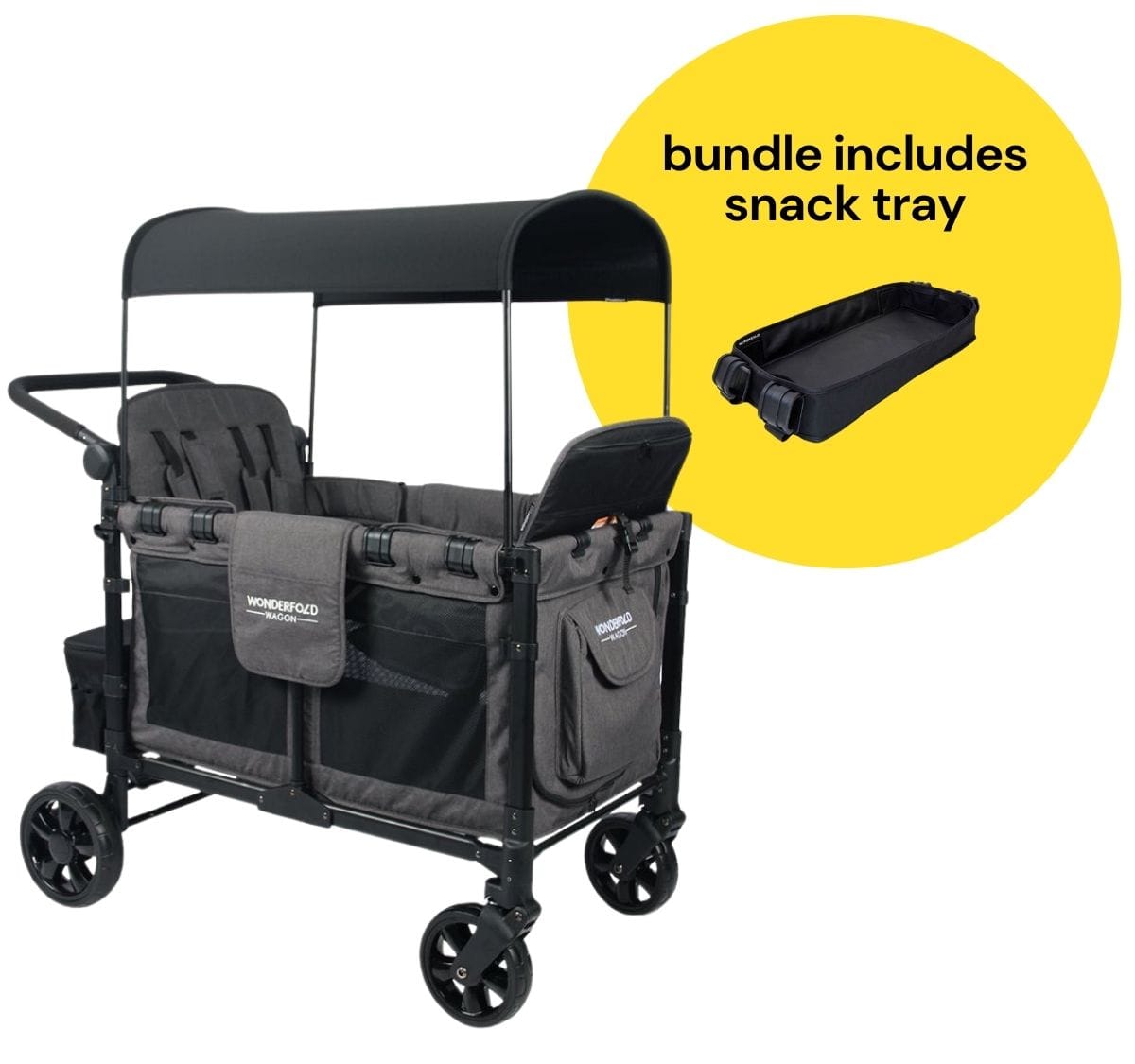 WonderFold W4 Elite Multifunctional Quad (4 Seater) Stroller Wagon + Snack Tray Bundle - Charcoal Gray image 1