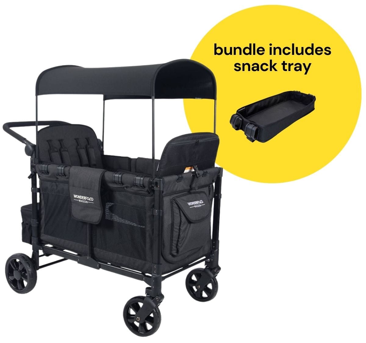 WonderFold W4 Elite Multifunctional Quad (4 Seater) Stroller Wagon + Snack Tray Bundle - Volcanic Black image 1
