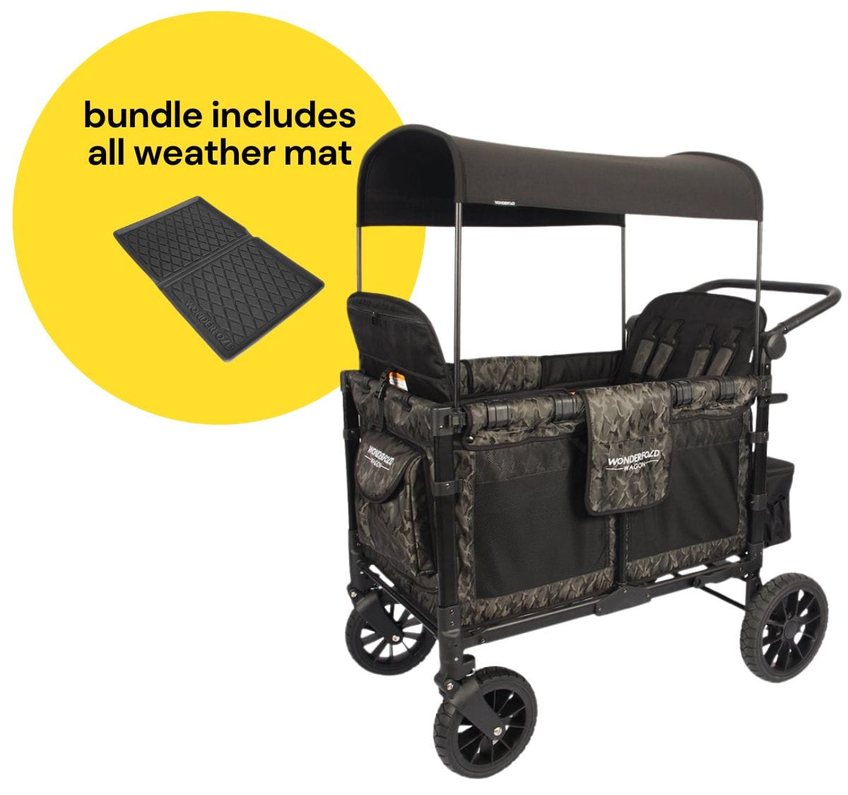 WonderFold W4 Luxe Multifunctional Quad (4 Seater) Stroller Wagon + All Weather Mat Bundle - Shadow Green Camo image 1