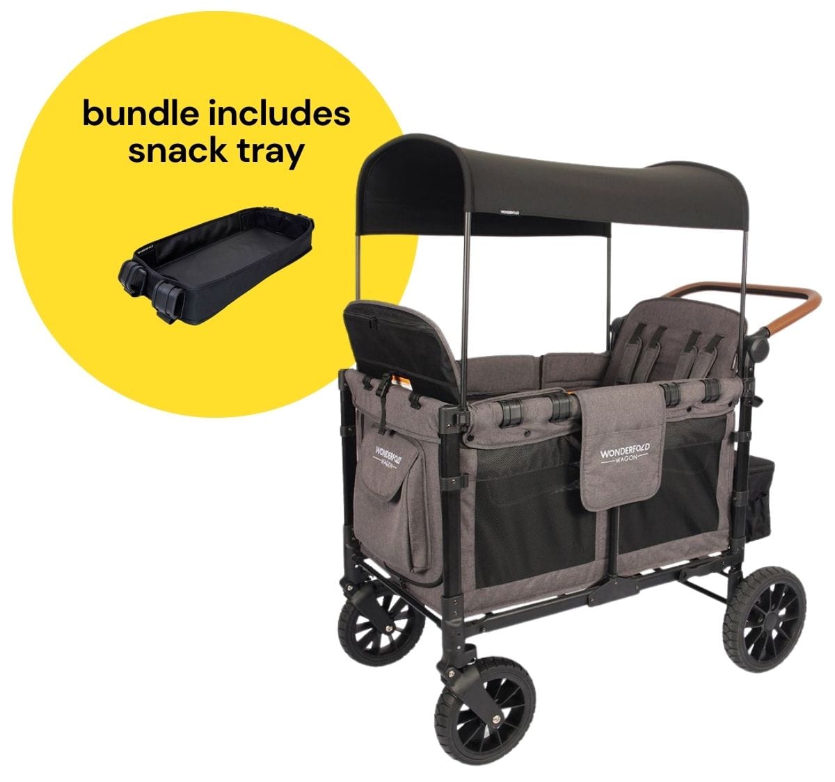 WonderFold W4 Luxe Multifunctional Quad (4 Seater) Stroller Wagon + Snack Tray Bundle - Charcoal Gray/Black Frame image 1