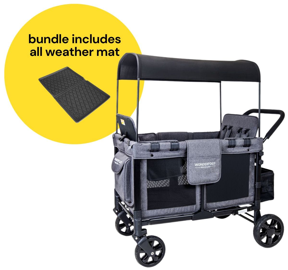 WonderFold W4 Original Quad (4 Seater) Stroller Wagon + All Weather Mat Bundle - Gray image 1
