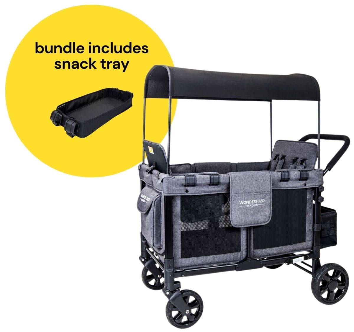 WonderFold W4 Original Quad (4 Seater) Stroller Wagon + Snack Tray Bundle - Gray image 1