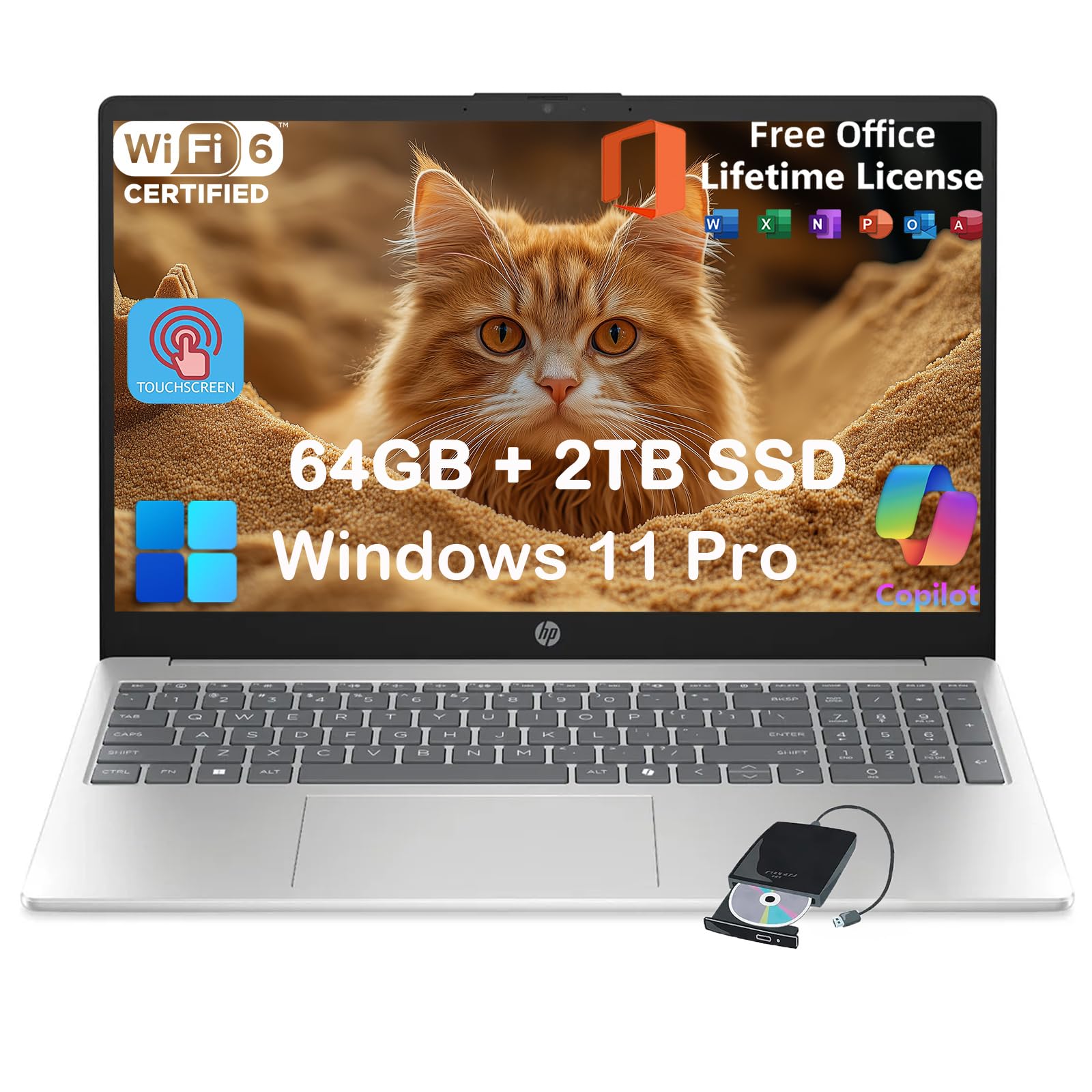 Hp 15.6 Touchscreen Laptop Computer For Business & Student, W/Office Lifetime, Intel 13Th Gen Core I3(Up To 4.5Ghz), Hd Touch Di image 1