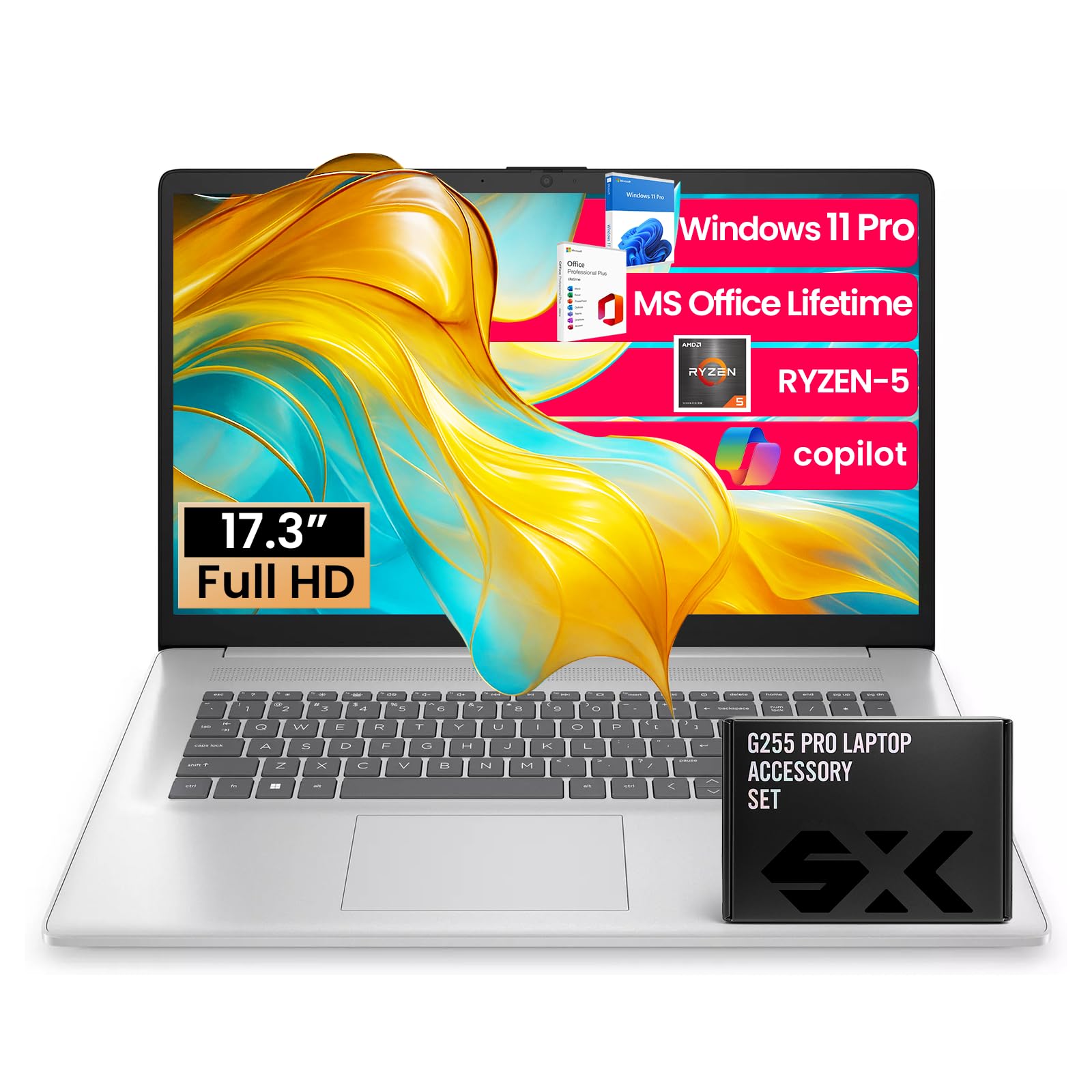 Hp 17 Inch Laptop For Business And Students, 17.3'' Fhd, Amd Ryzen 5 (Beats I7-1165G7), W/Copilot, Ms Office Pro, Wins 11 Pro, N image 1