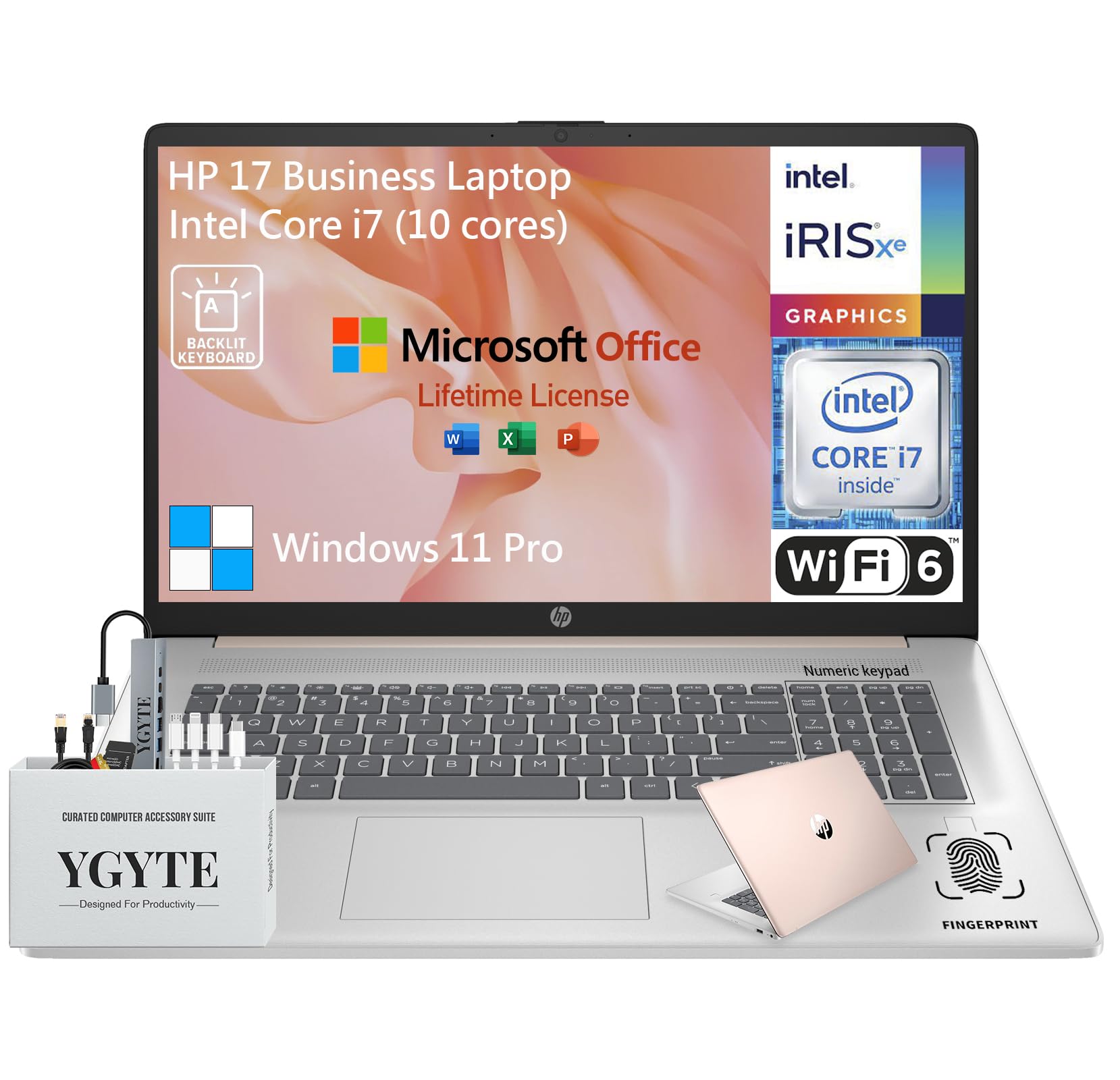 Hp 17 Touchscreen Laptop Pc, 17.3 Inch Hd+ Touch Screen Business Laptop Computer,Intel Core I7,Windows 11 Pro, 16Gb Ram 512Gb Ss image 1