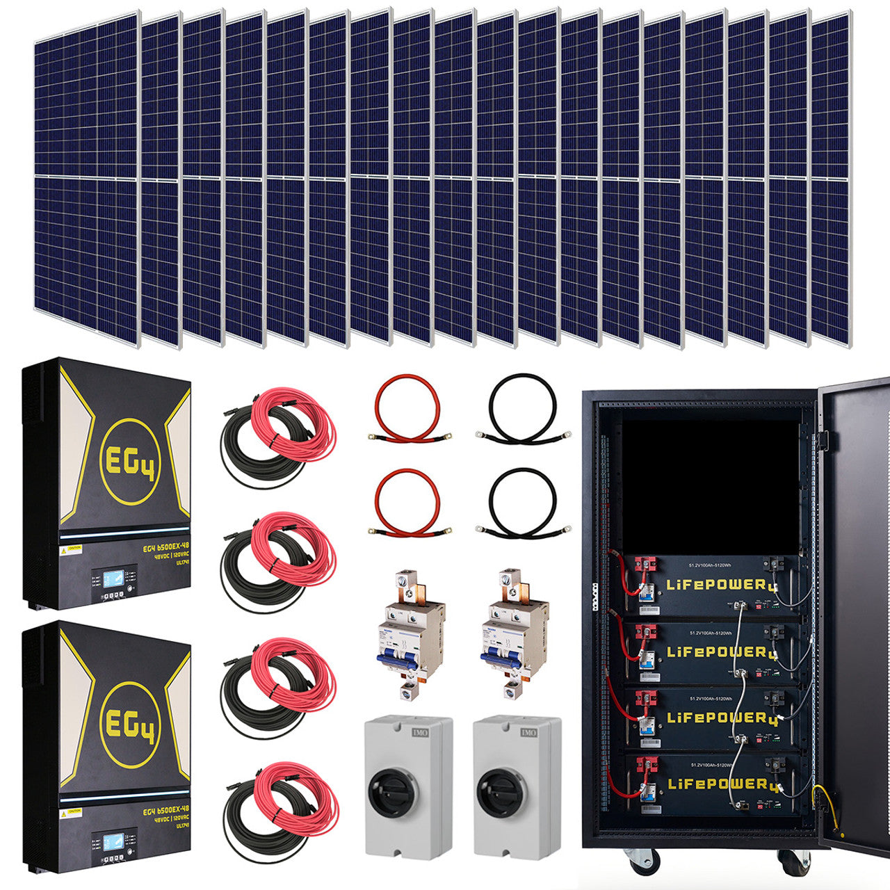EG4 Complete Off-Grid Solar Kit - 13,000W 120/240V Output / 48VDC [20.5kWh EG4-LifePower4 Lithium Powerwall] 48VDC + 7,560 Watts of Solar PV 