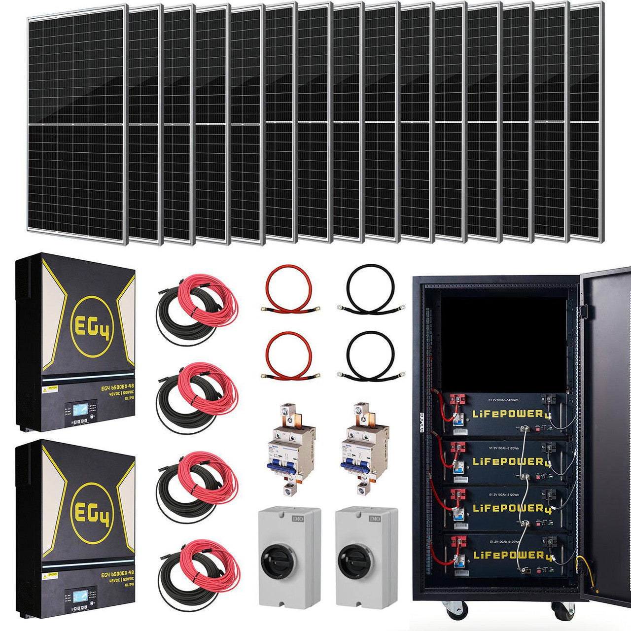 EG4 Complete Off-Grid Solar Kit - 13,000W 120/240V Output / 48VDC [20.5kWh EG4-LifePower4 Lithium Powerwall] 48VDC + 11,040 Watts of Solar PV 