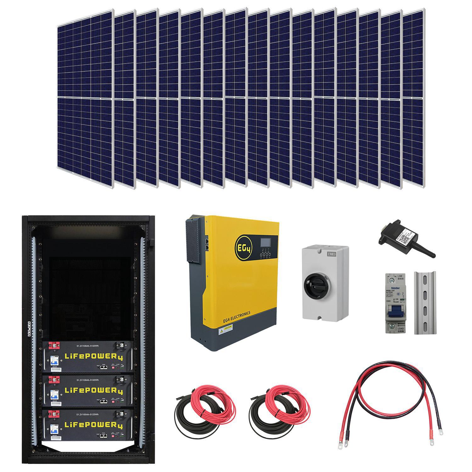 EG4 Complete Off-Grid Solar Kit - 3000W 120V Output / 48VDC [15.4kWh EG4-LifePower4 Lithium Powerwall] 48VDC + 4,800 Watts of Solar PV 