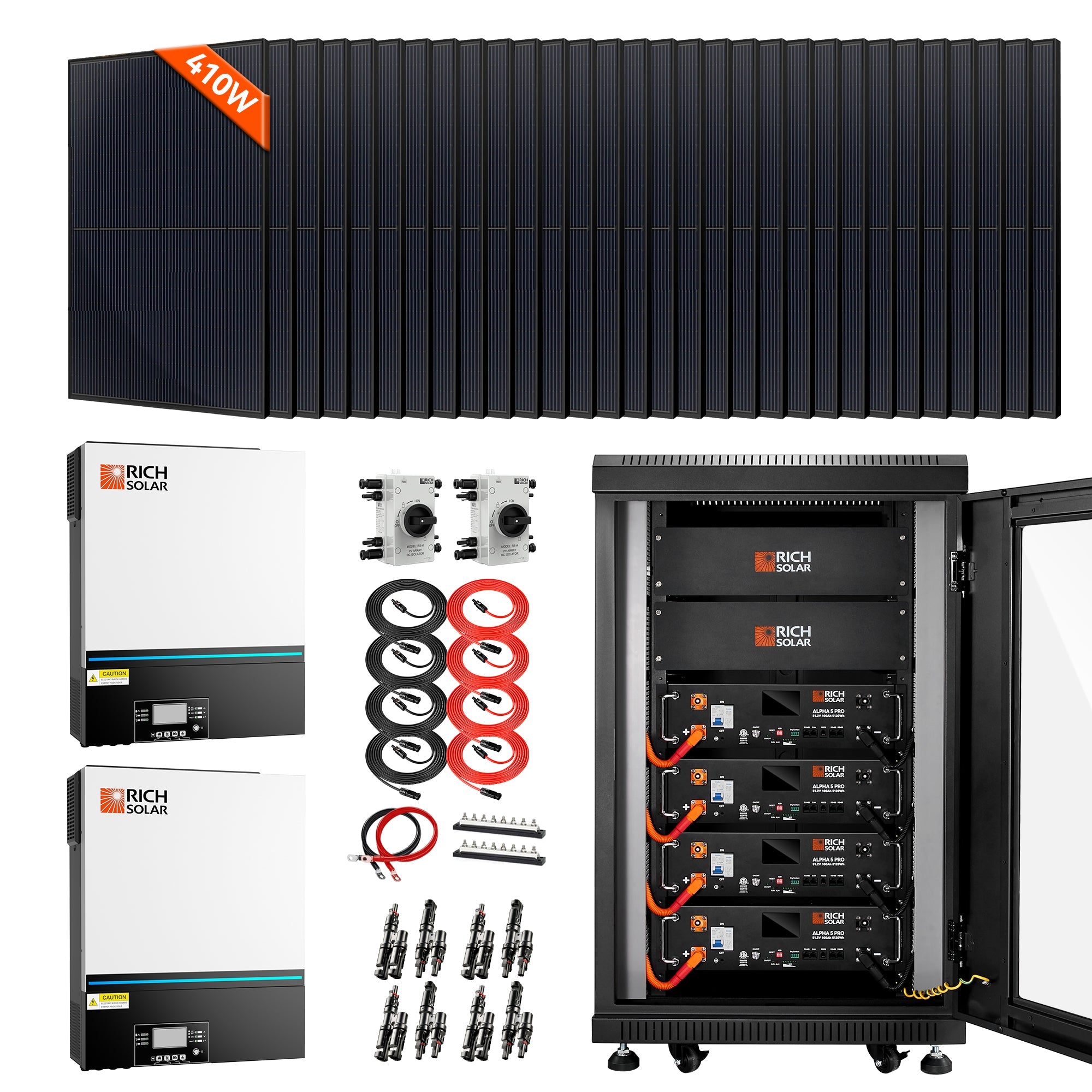 Rich Solar Complete Off-Grid Solar Kit - 13000W 48V Off-Grid Hybrid Solar Inverter + 20.48kWh Alpha 5 Pro Server LiFePO4 Battery + Panel Options image 1