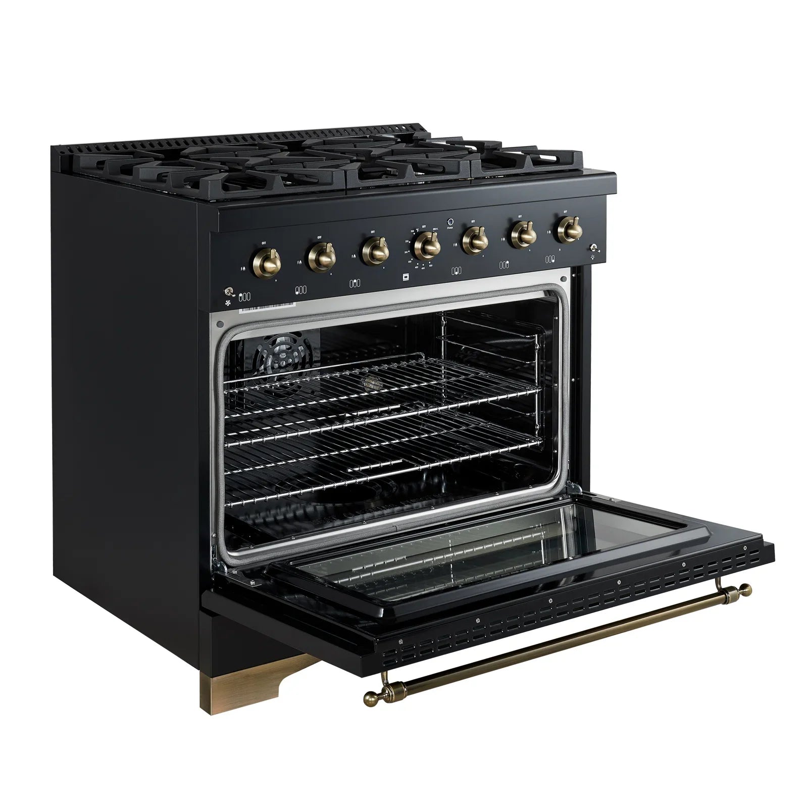 Forno Antico 36" Gas Range with 6 Burners - Black or White, Antique Brass Accents image 4