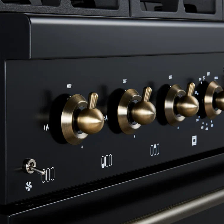 Forno Antico 36" Dual Fuel Range with 6 Burners - Black or White, Antique Brass Accents image 5